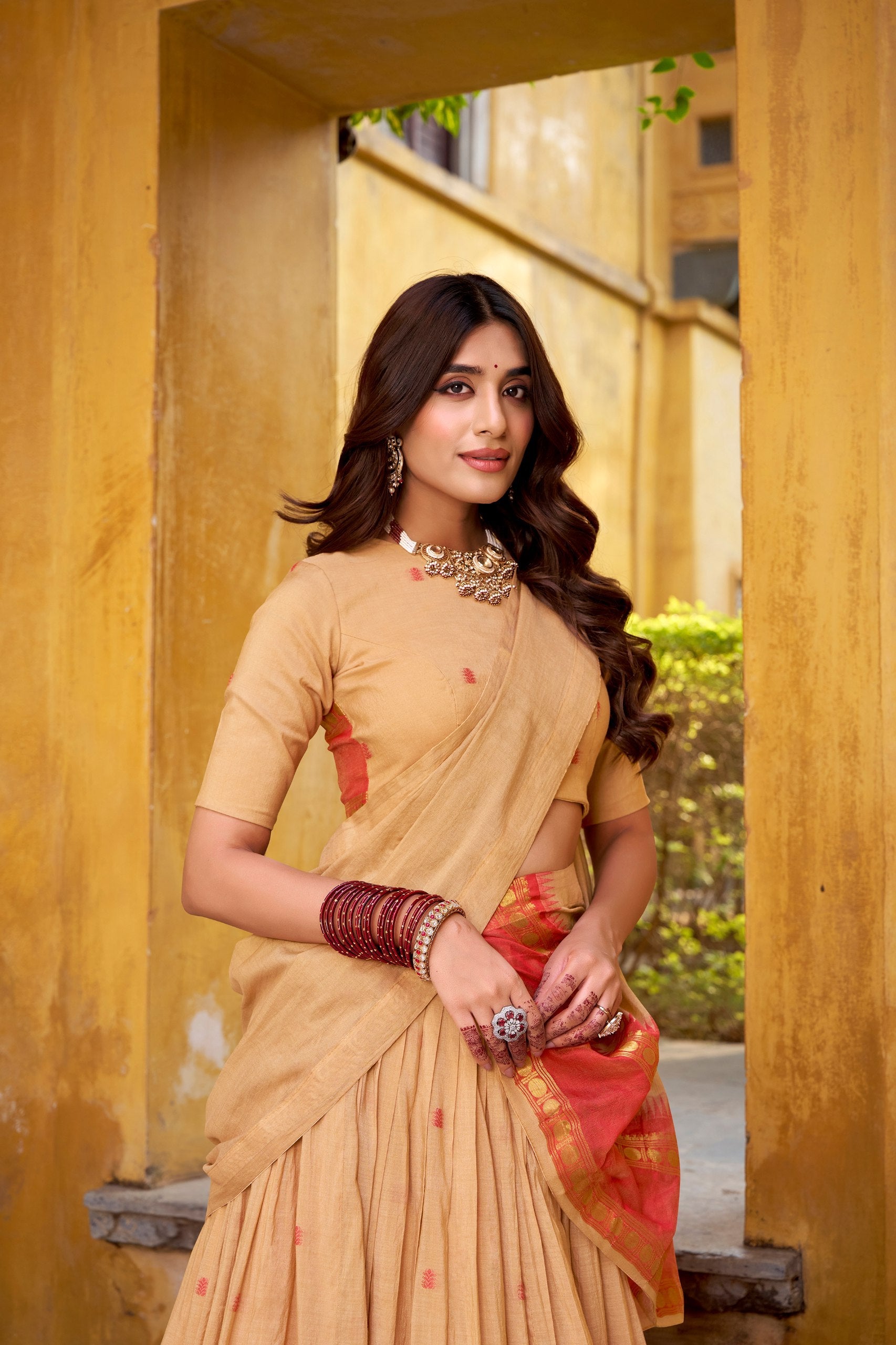 Elegant Pure Chanderi Lehenga with Zari Weaving Work – Stitched Lehenga with Unstitched Blouse & Zari Dupatta