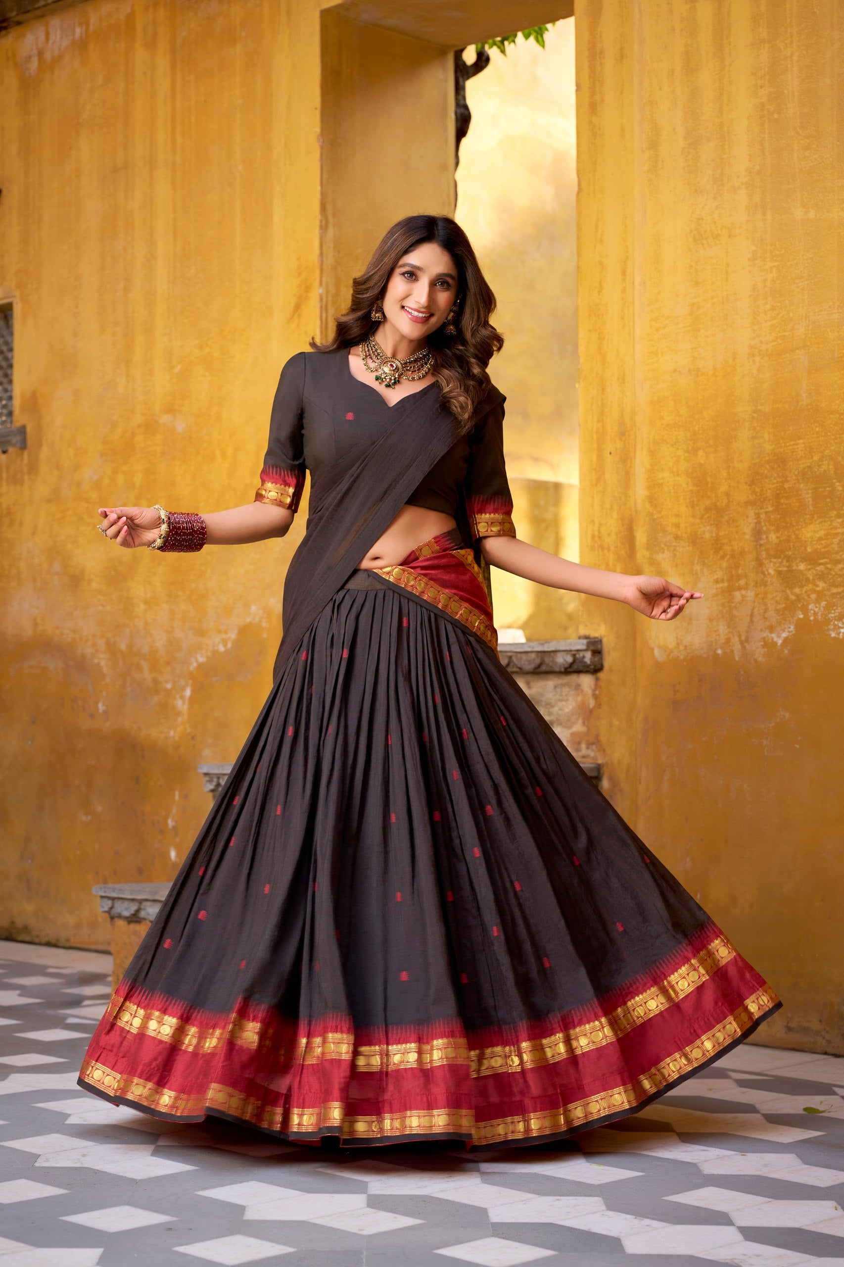 Elegant Pure Chanderi Lehenga with Zari Weaving Work – Stitched Lehenga with Unstitched Blouse & Zari Dupatta