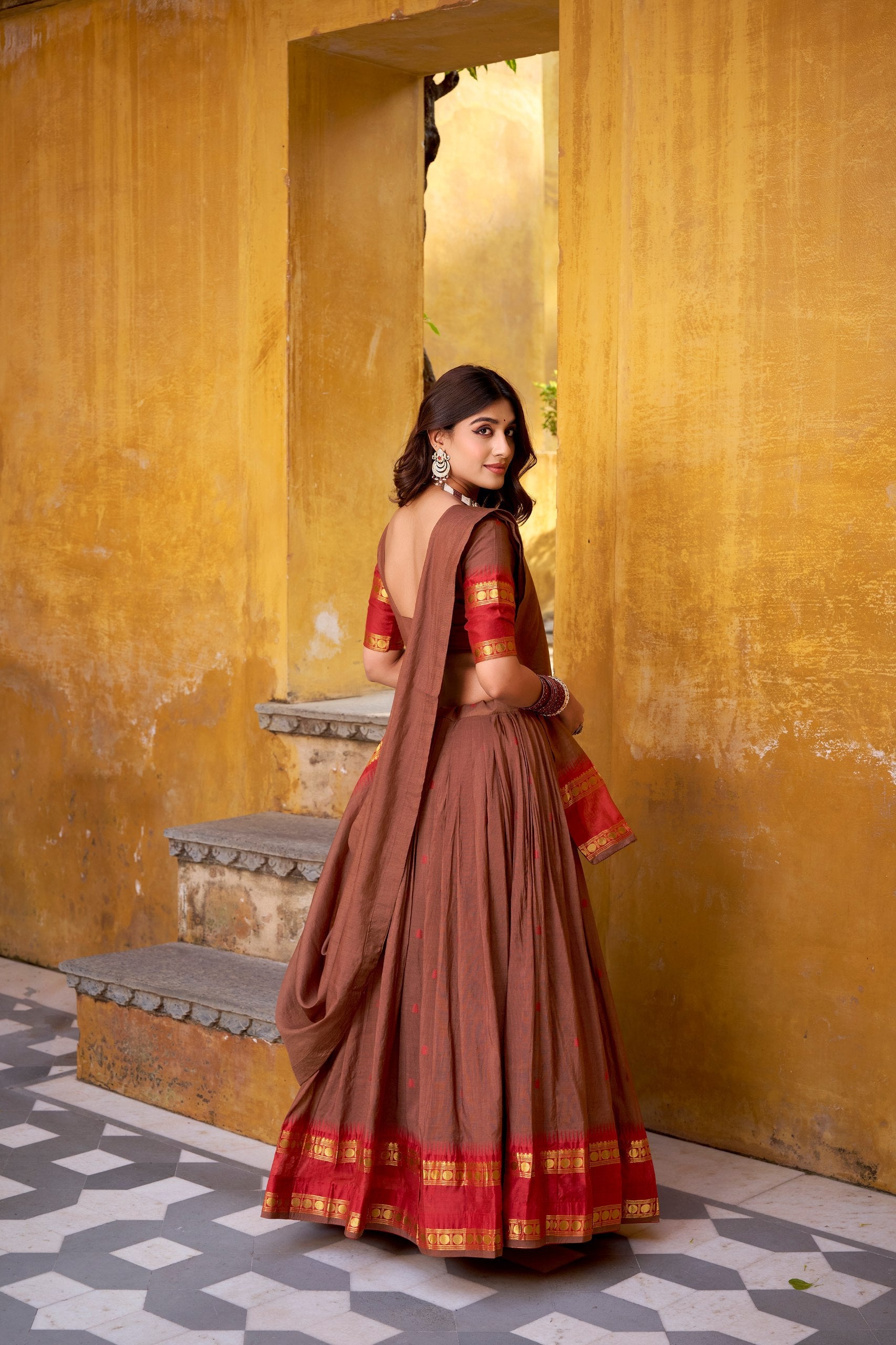 Elegant Pure Chanderi Lehenga with Zari Weaving Work – Stitched Lehenga with Unstitched Blouse & Zari Dupatta