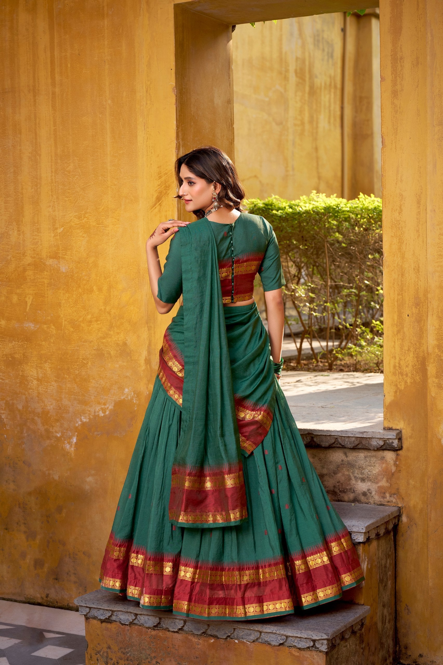 Elegant Pure Chanderi Lehenga with Zari Weaving Work – Stitched Lehenga with Unstitched Blouse & Zari Dupatta