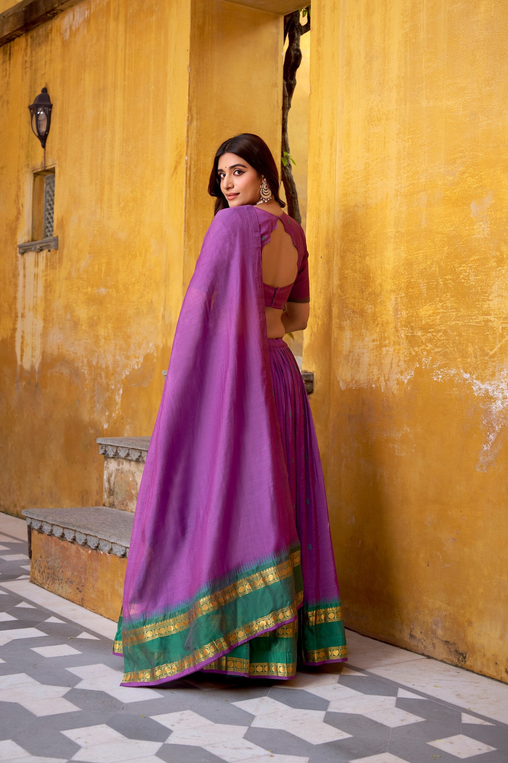 Elegant Pure Chanderi Lehenga with Zari Weaving Work – Stitched Lehenga with Unstitched Blouse & Zari Dupatta