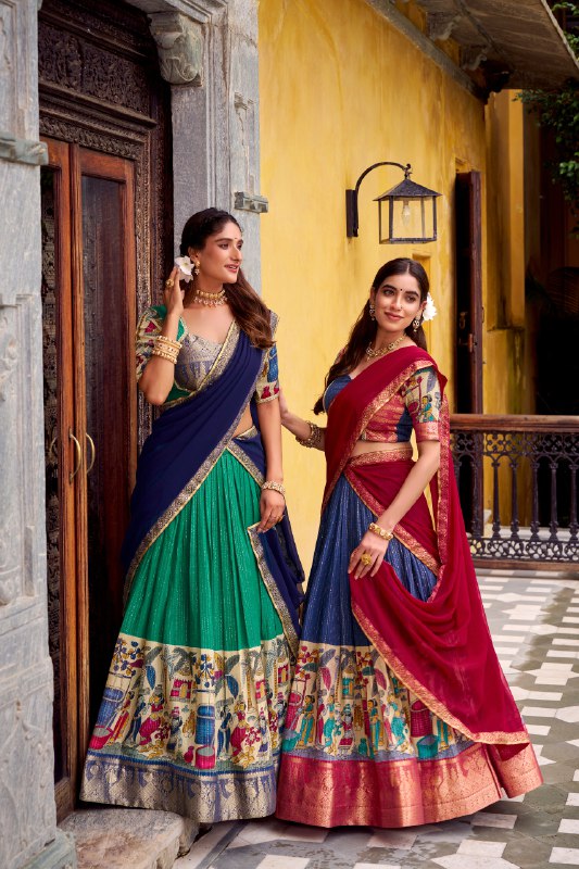 Chanderi Lehenga Choli With Kalamkari Print & Zari Weaving Work