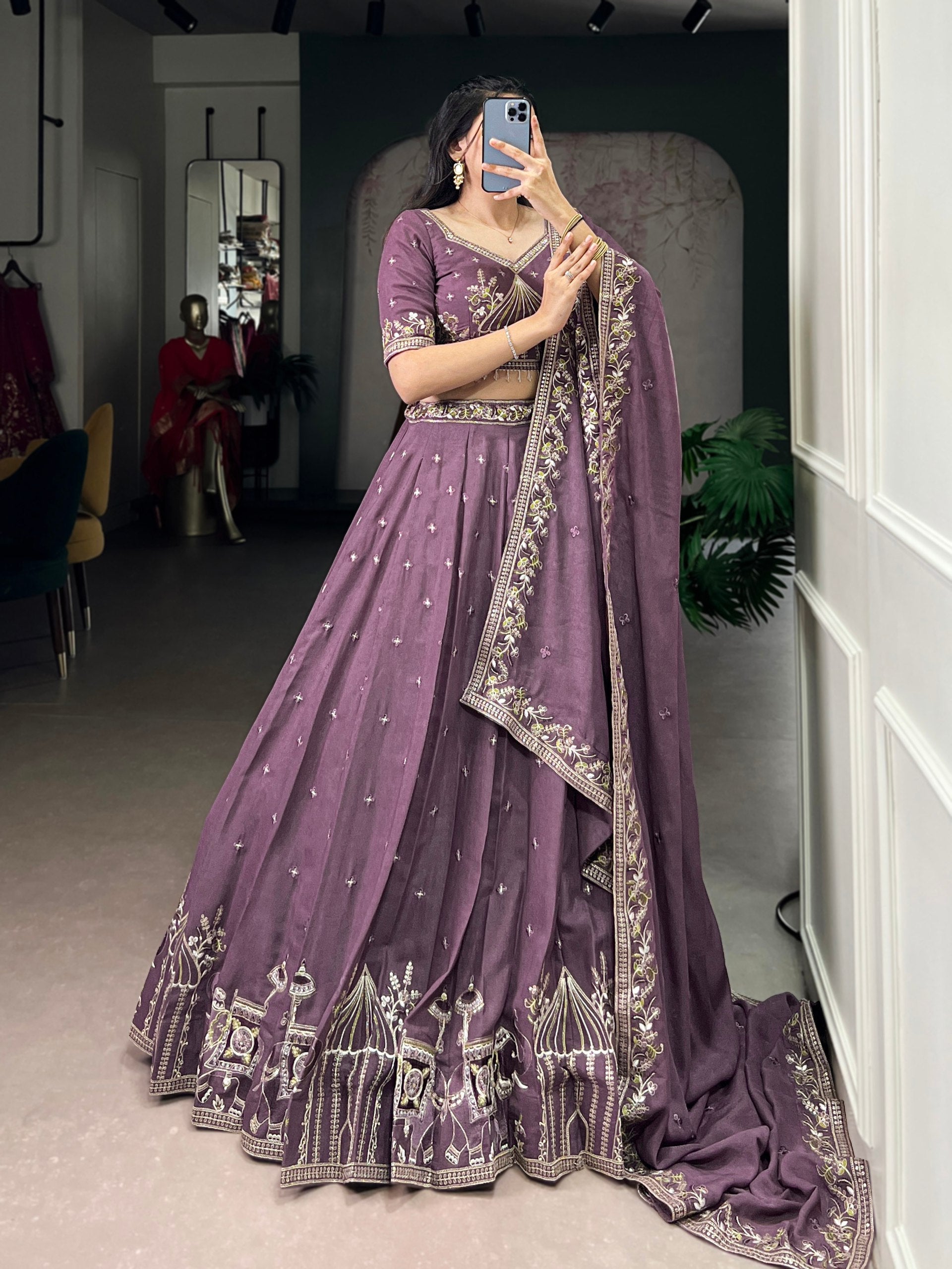 CHOCOLATE CRUSH SEQUENCE AND THREAD EMBROIDERY WORK LEHENGA CHOLI