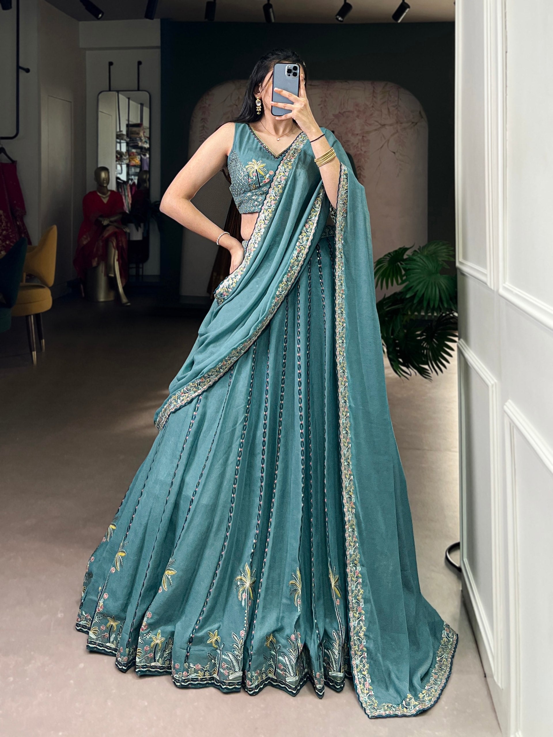 CHOCOLATE CRUSH SEQUENCE AND THREAD EMBROIDERY WORK LEHENGA CHOLI
