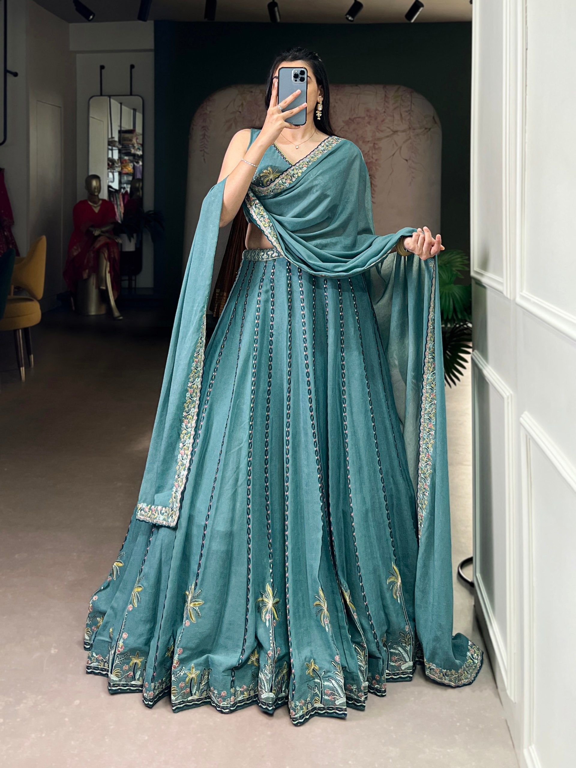 CHOCOLATE CRUSH SEQUENCE AND THREAD EMBROIDERY WORK LEHENGA CHOLI