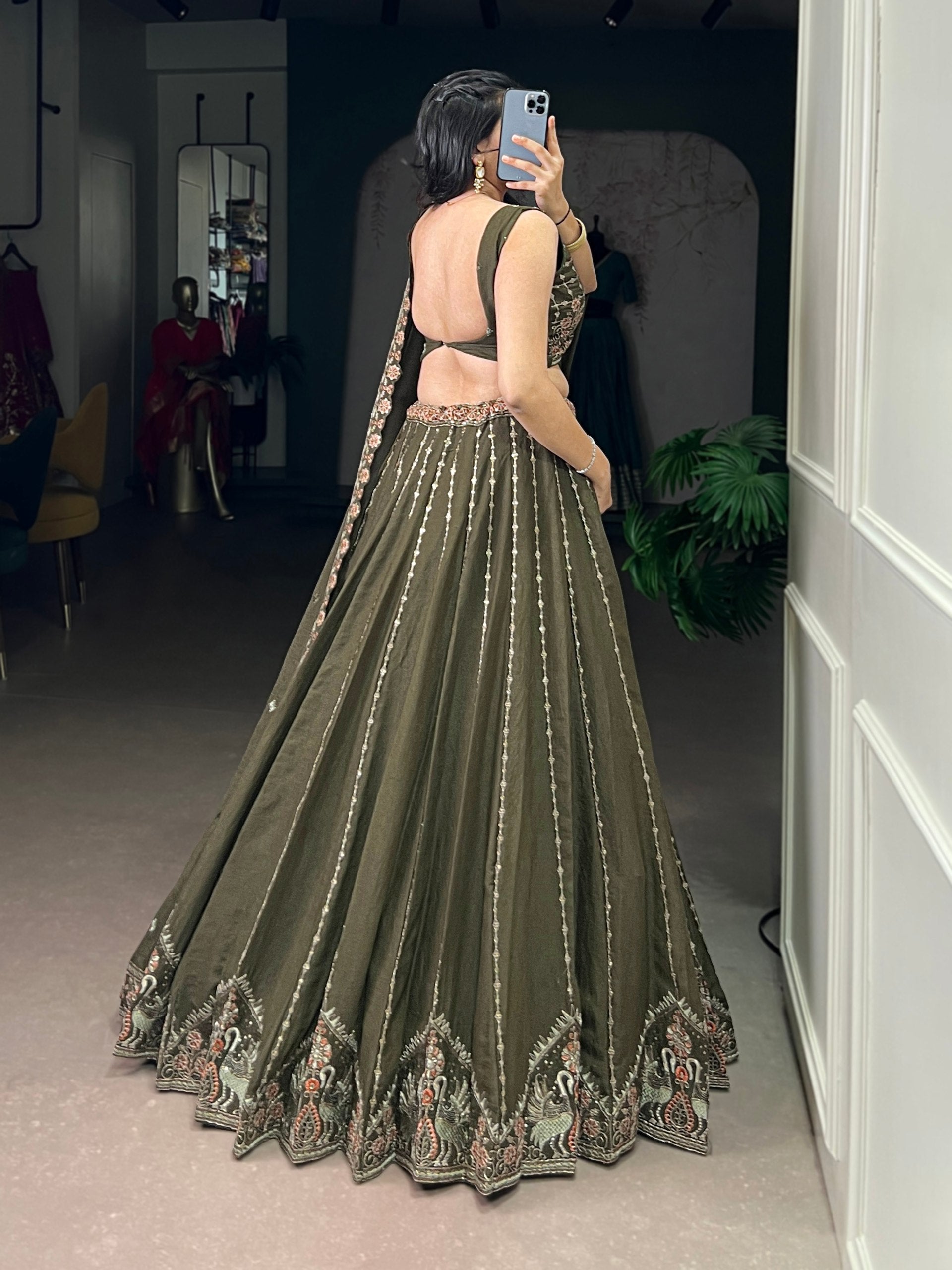 CHOCOLATE CRUSH SEQUENCE AND THREAD EMBROIDERY WORK LEHENGA CHOLI