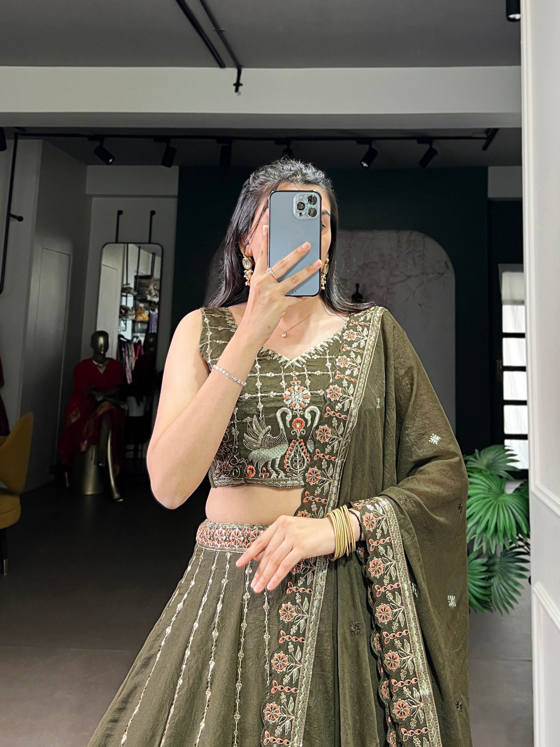 CHOCOLATE CRUSH SEQUENCE AND THREAD EMBROIDERY WORK LEHENGA CHOLI