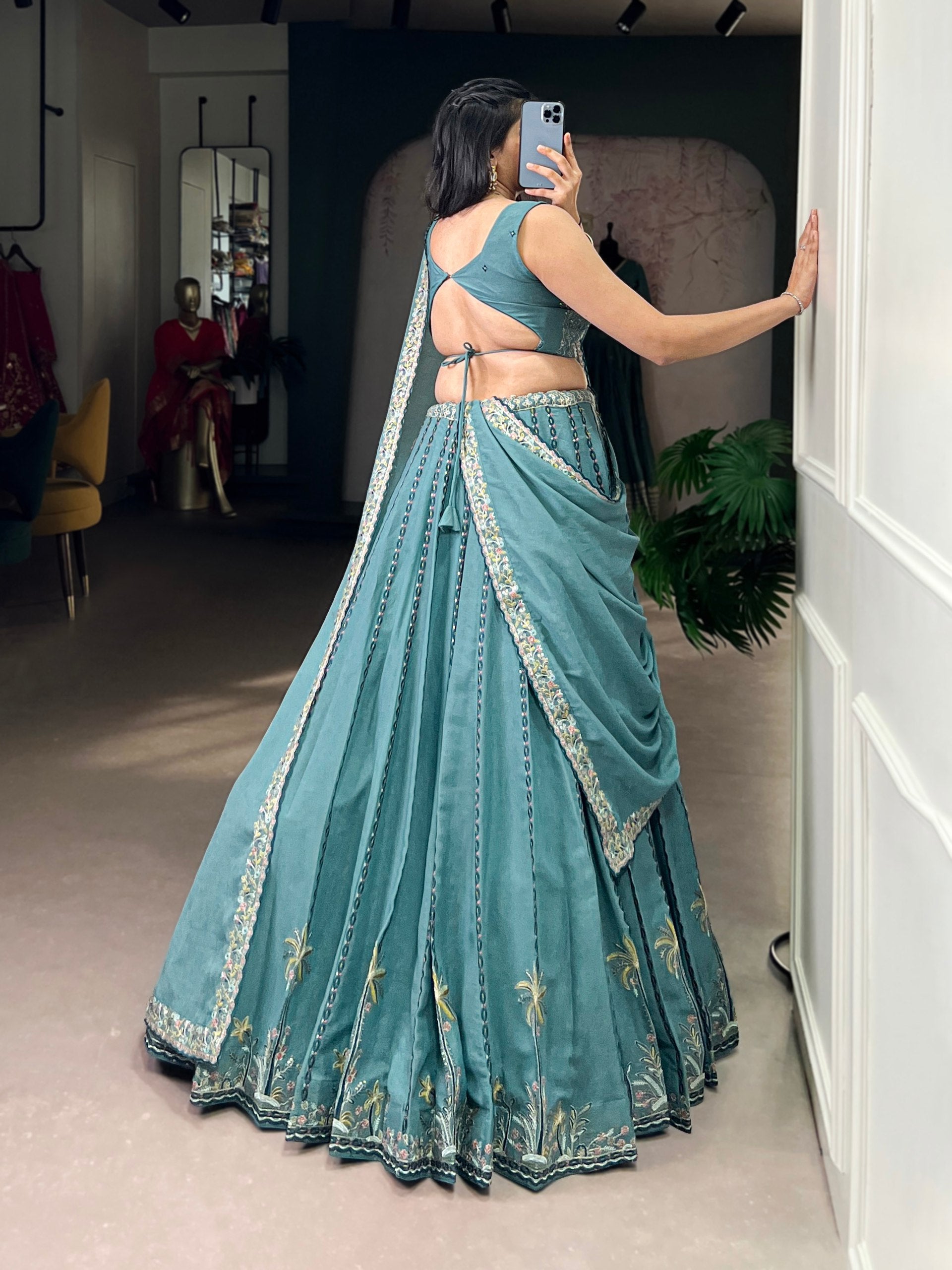 CHOCOLATE CRUSH SEQUENCE AND THREAD EMBROIDERY WORK LEHENGA CHOLI
