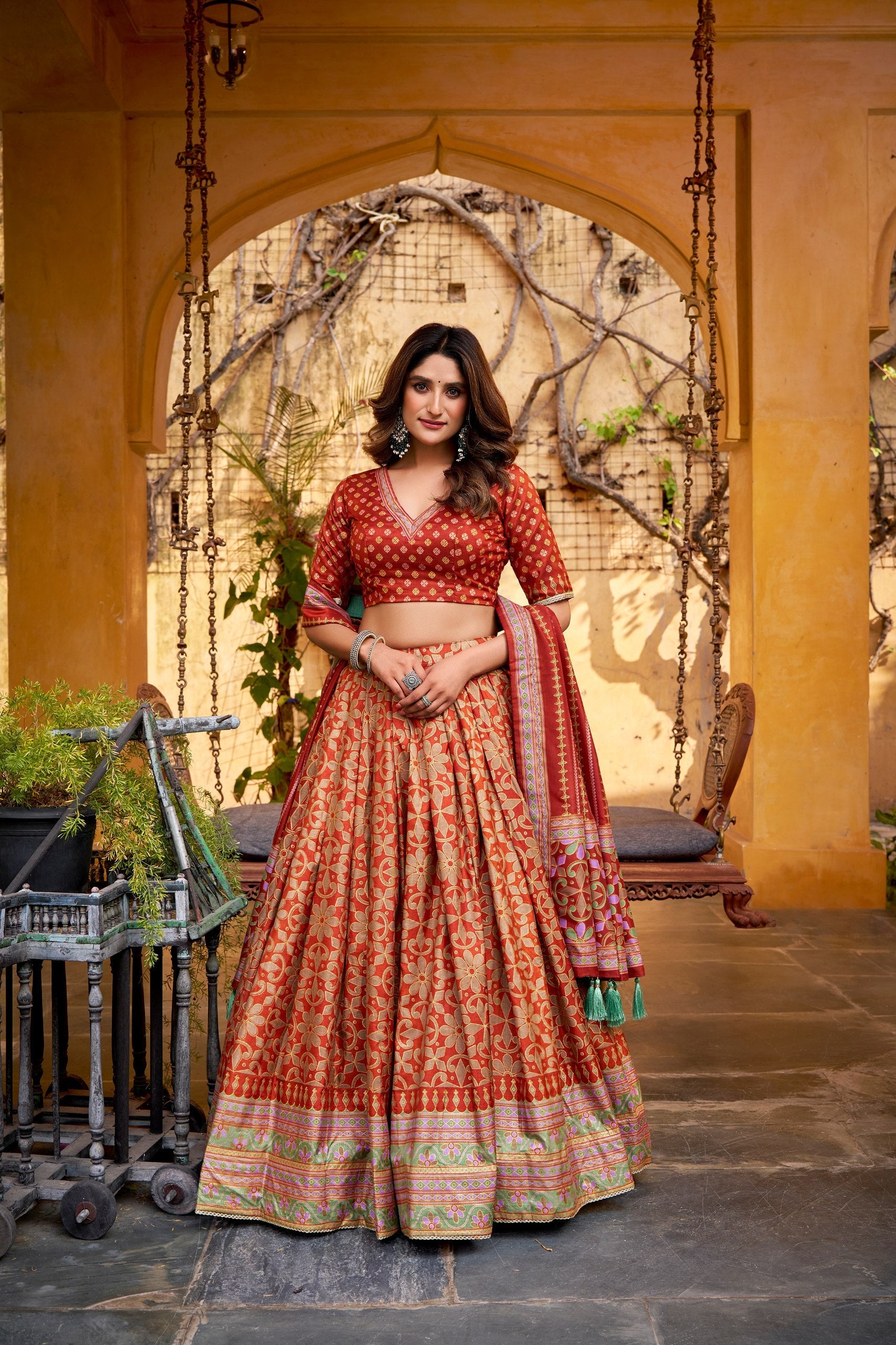 Tasar Silk Gotta Patti Lace Work Lehenga Choli