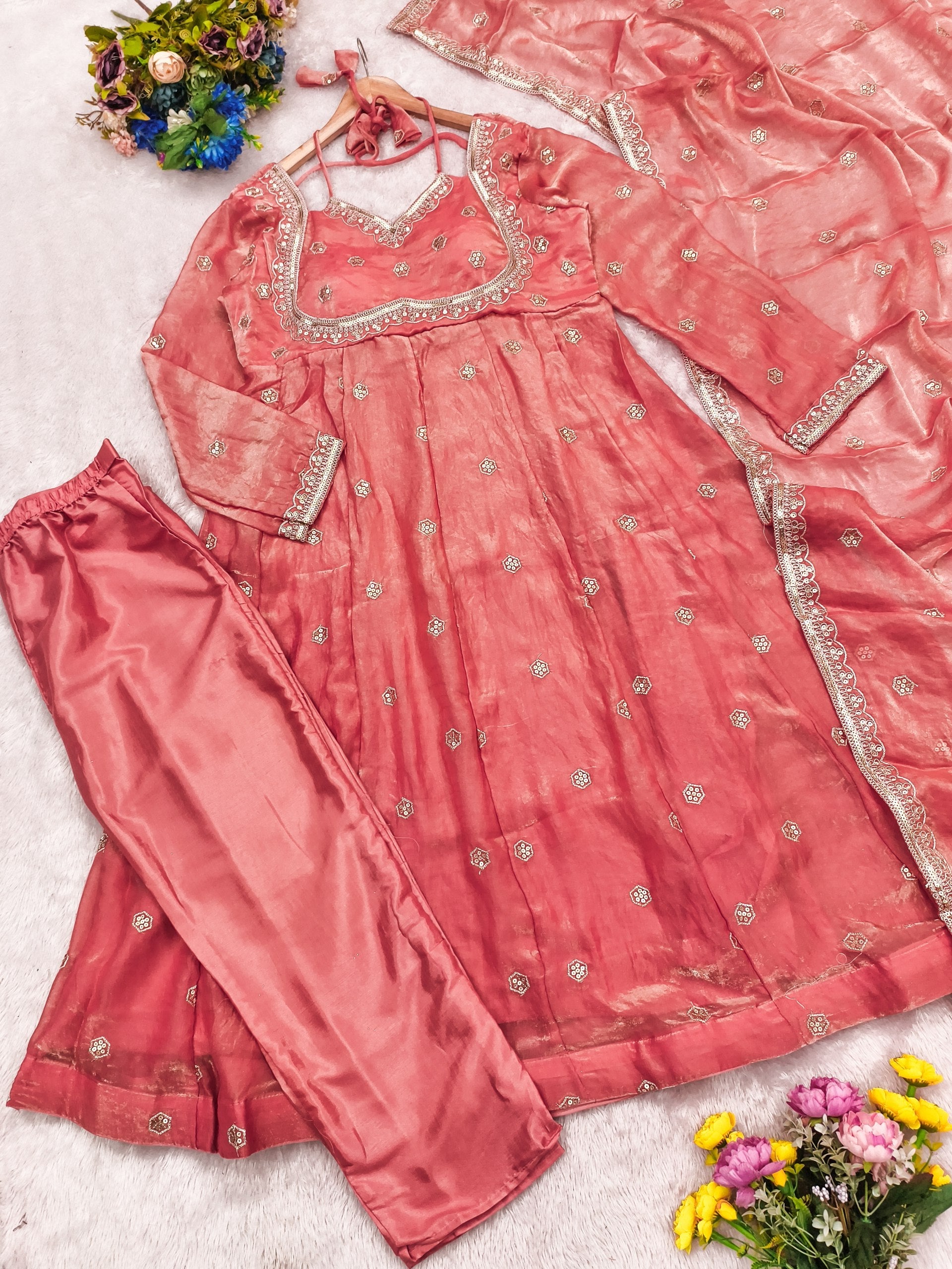 Presenting New Ready-made Collection With Fandy Silk And Heavy Embroidery  Cooding & Sequence Work And Fully Stitched Ready To Wear Collection