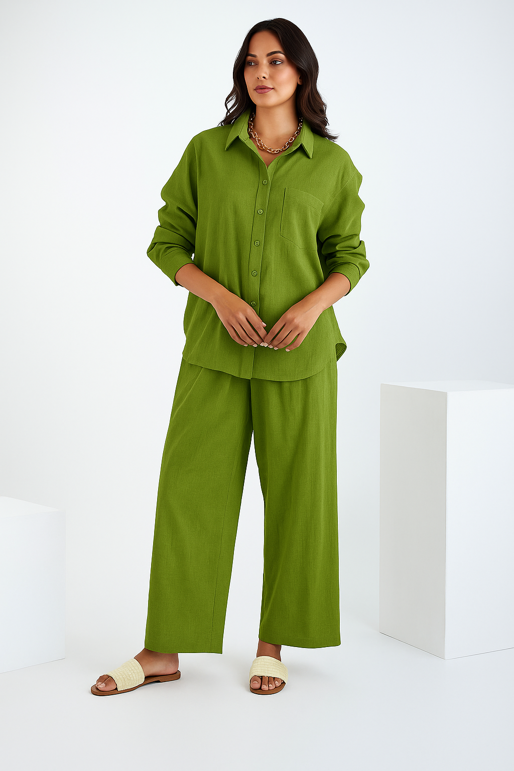 Women Pure Cotton Shirt & Trousers