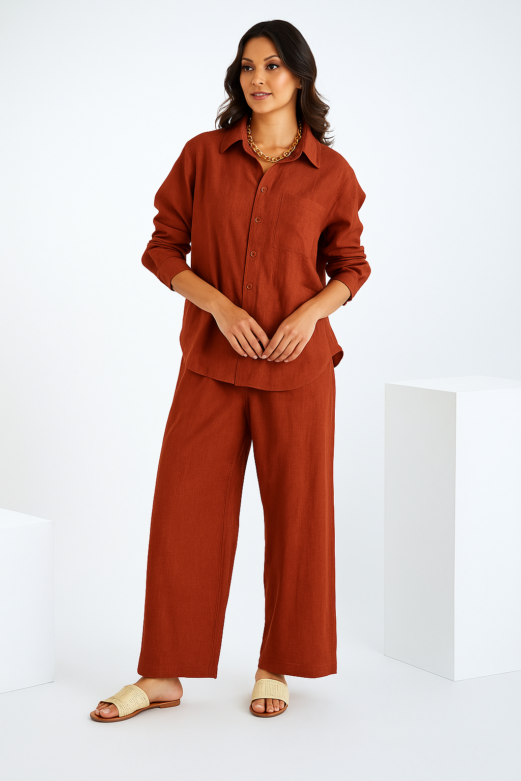 Women Pure Cotton Shirt & Trousers