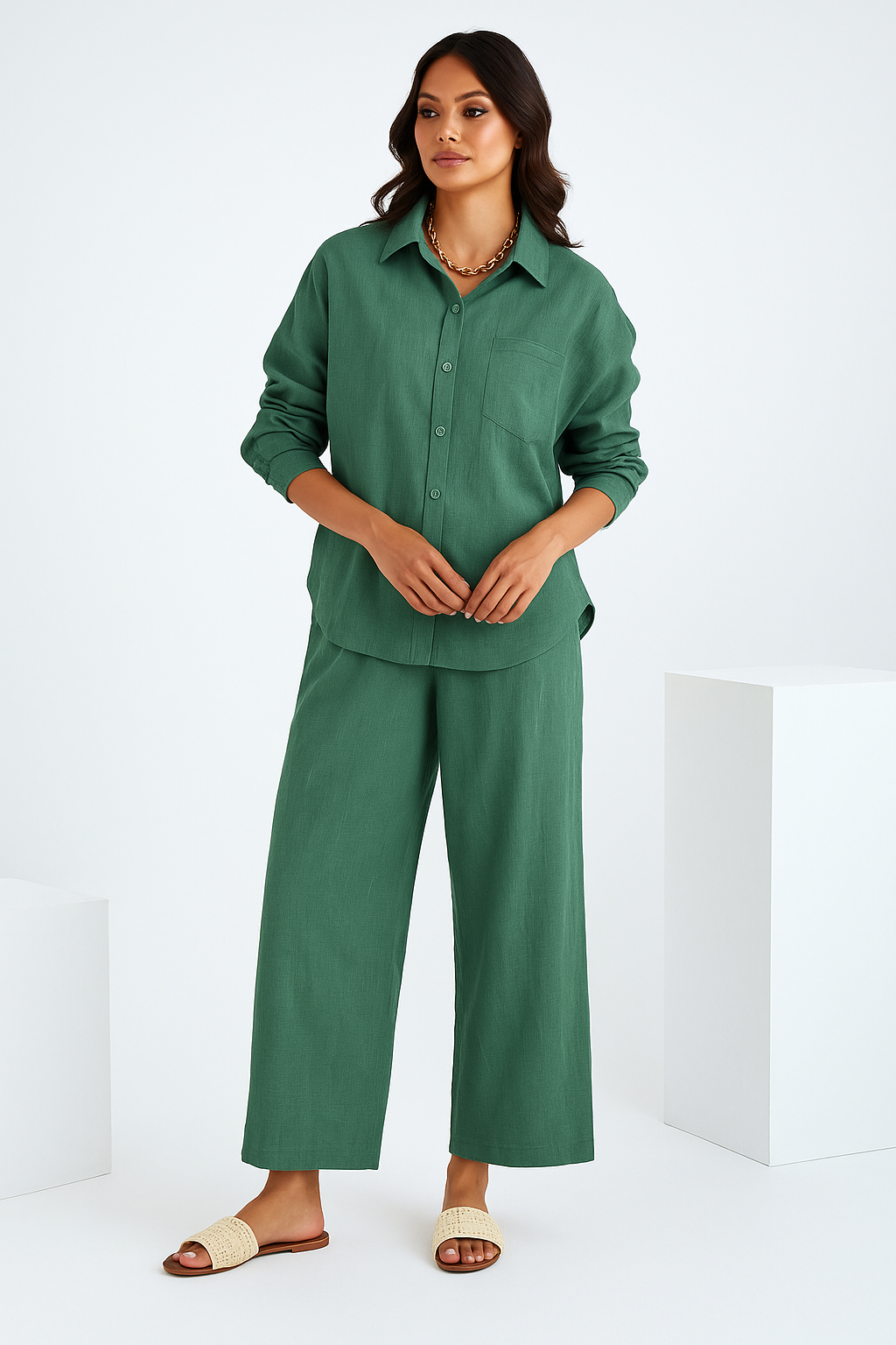 Women Pure Cotton Shirt & Trousers
