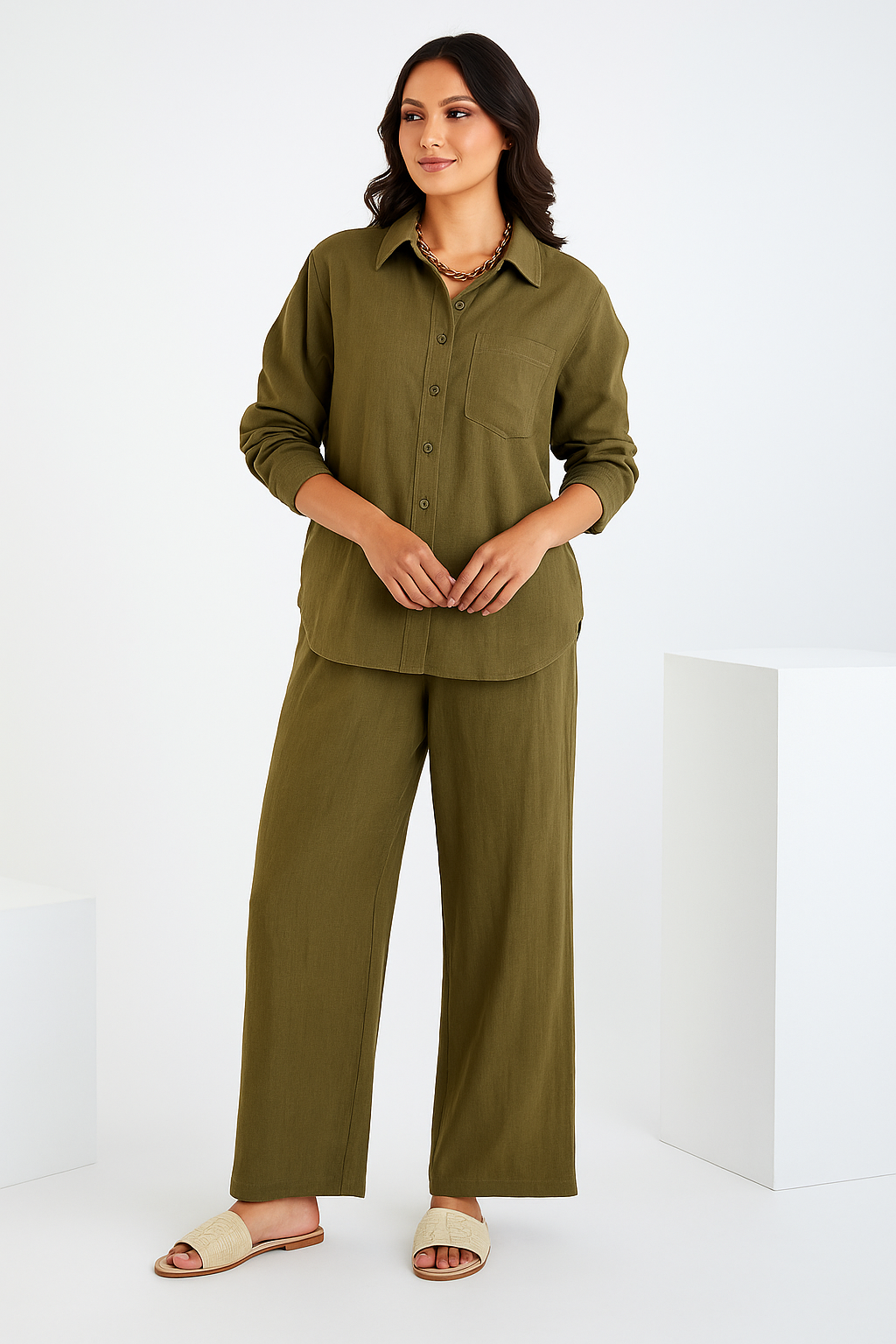 Women Pure Cotton Shirt & Trousers