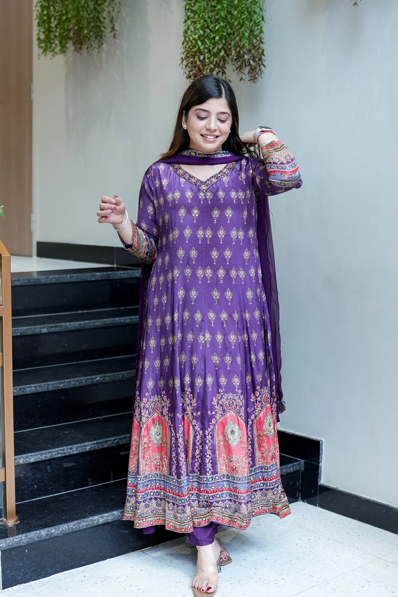 Women Printed And Hand Embroidered Work Suit Set