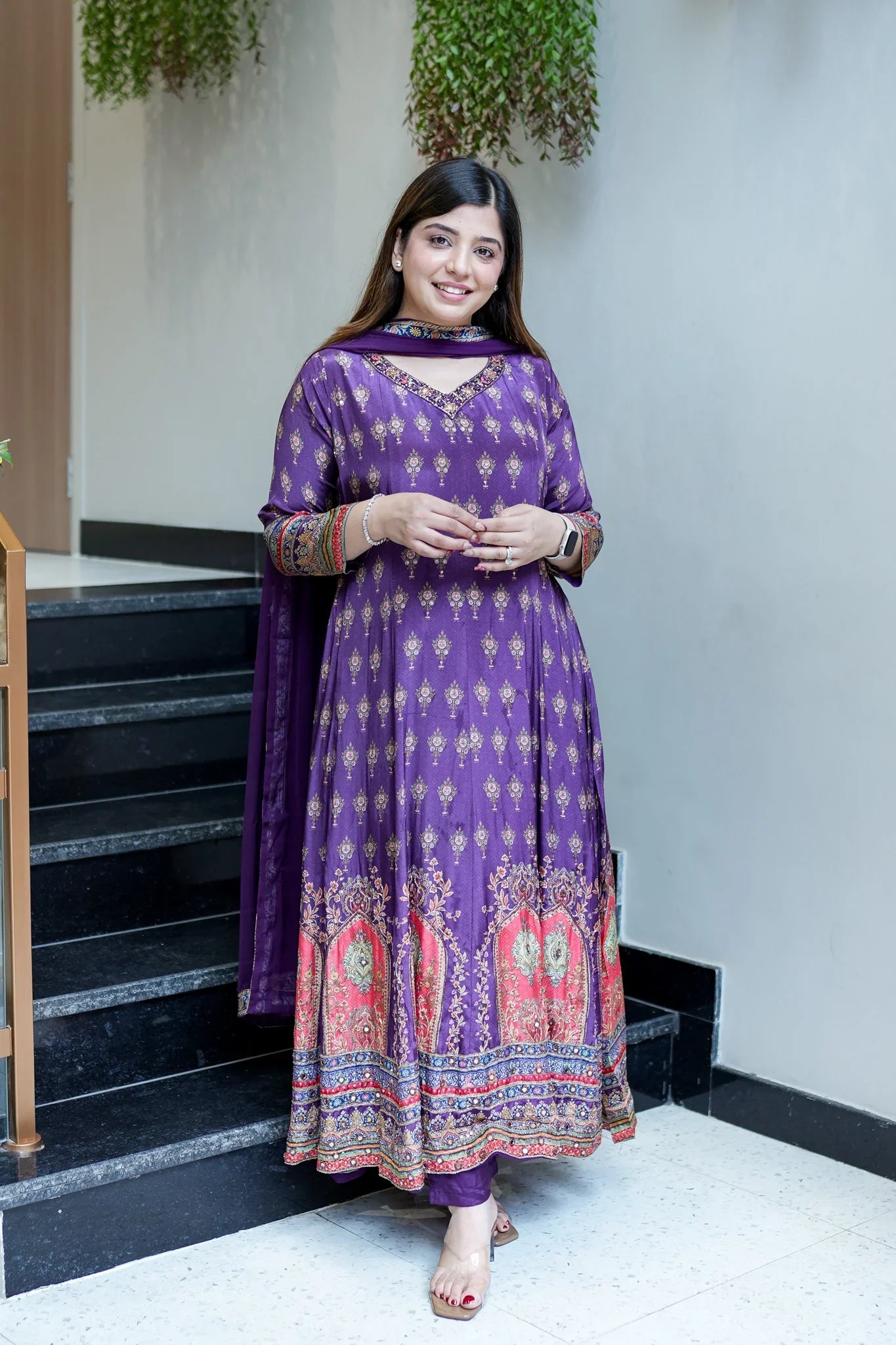 Women Printed And Hand Embroidered Work Suit Set