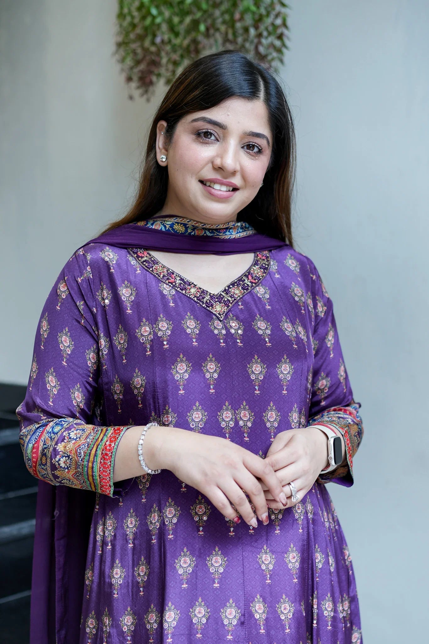 Women Printed And Hand Embroidered Work Suit Set