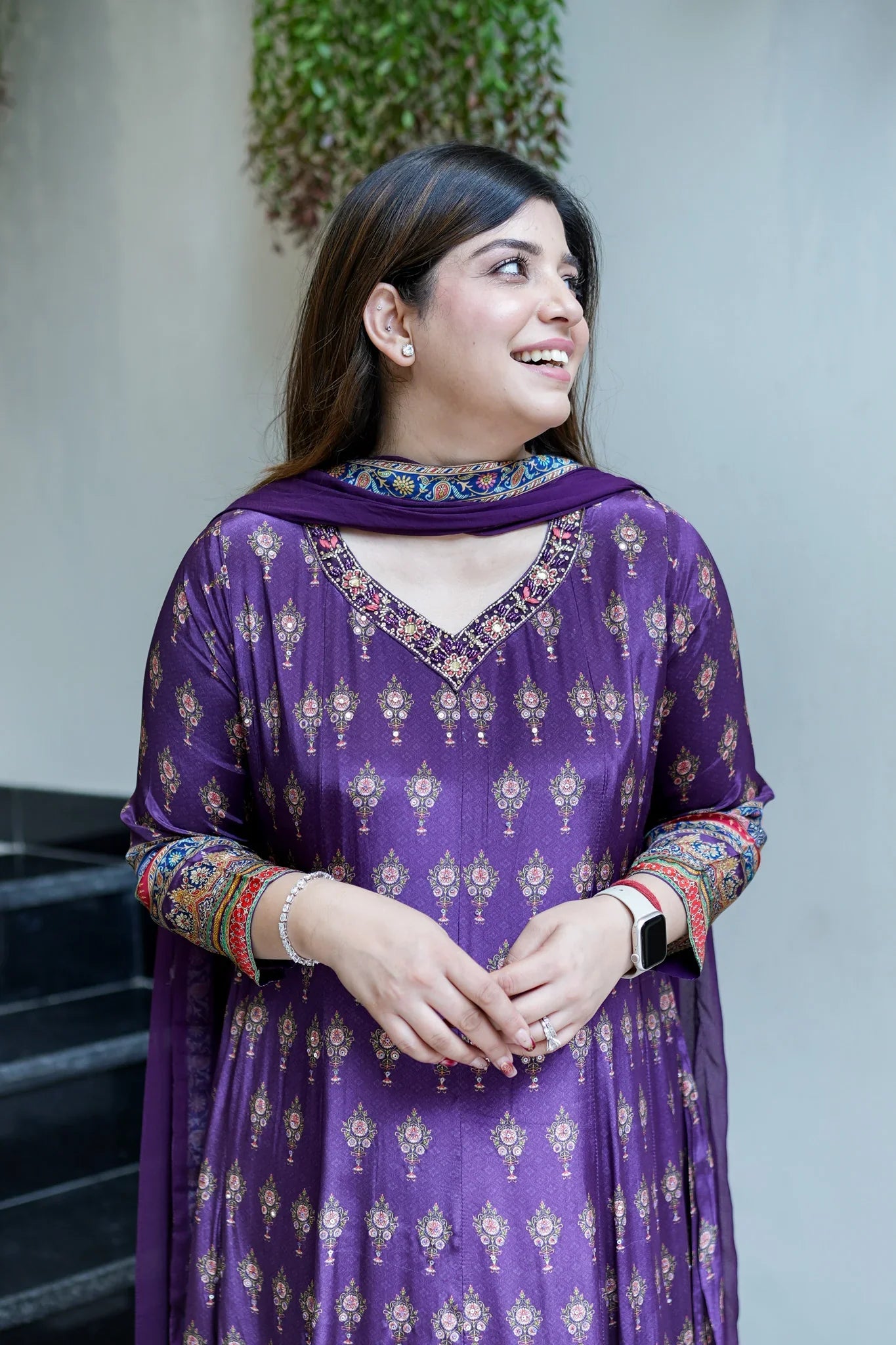 Women Printed And Hand Embroidered Work Suit Set