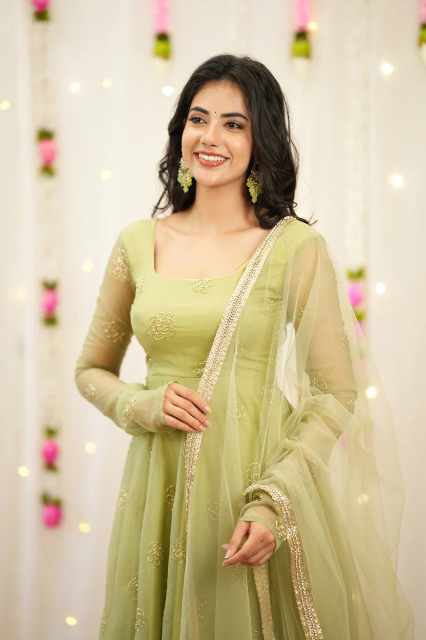 Pastel Green Premium Designer Anarkali Set