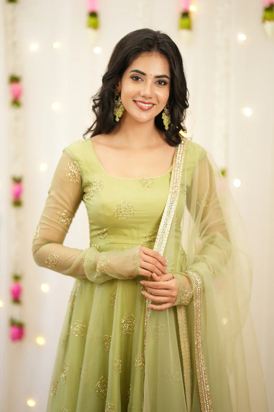 Pastel Green Premium Designer Anarkali Set