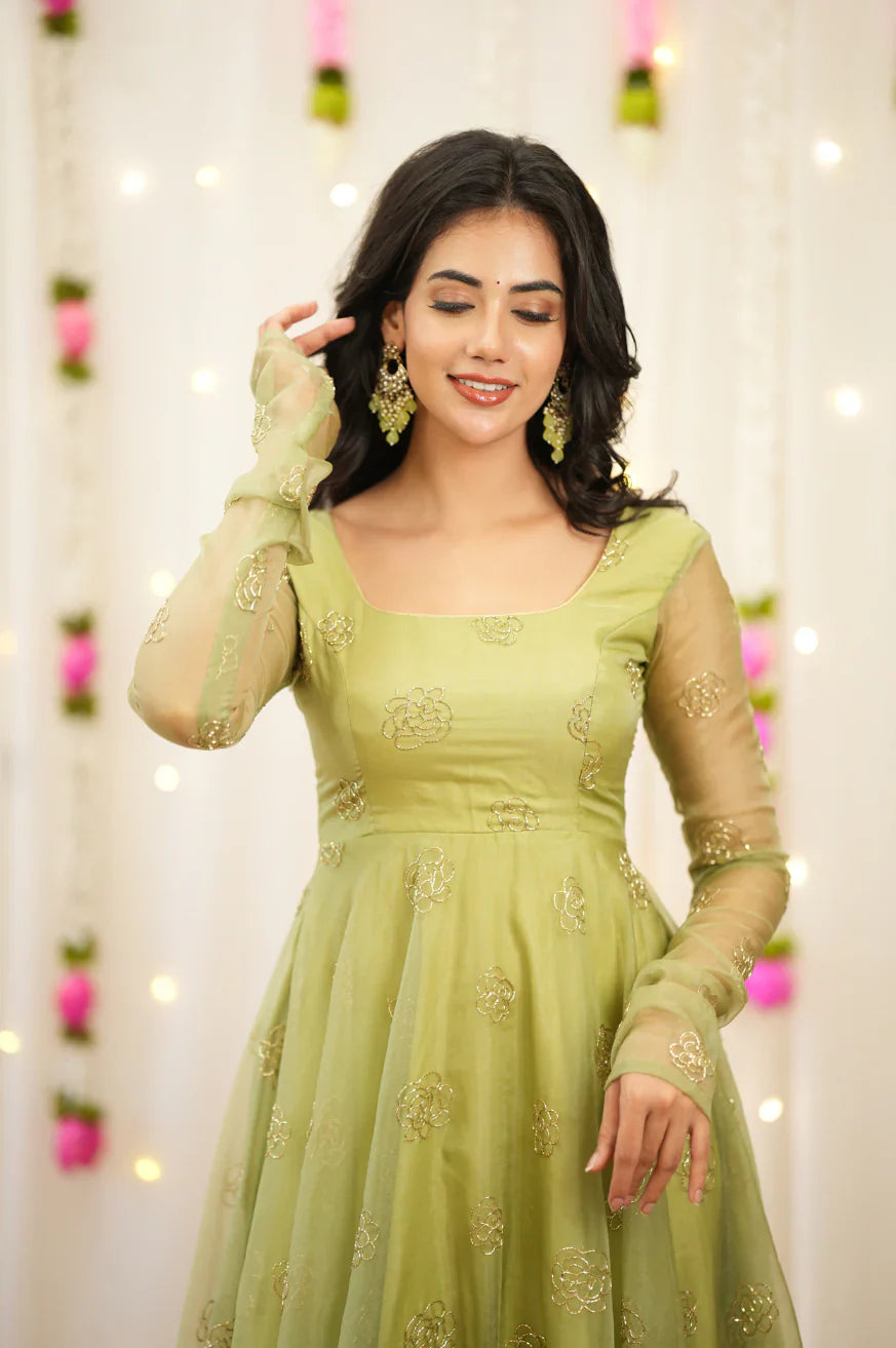 Pastel Green Premium Designer Anarkali Set