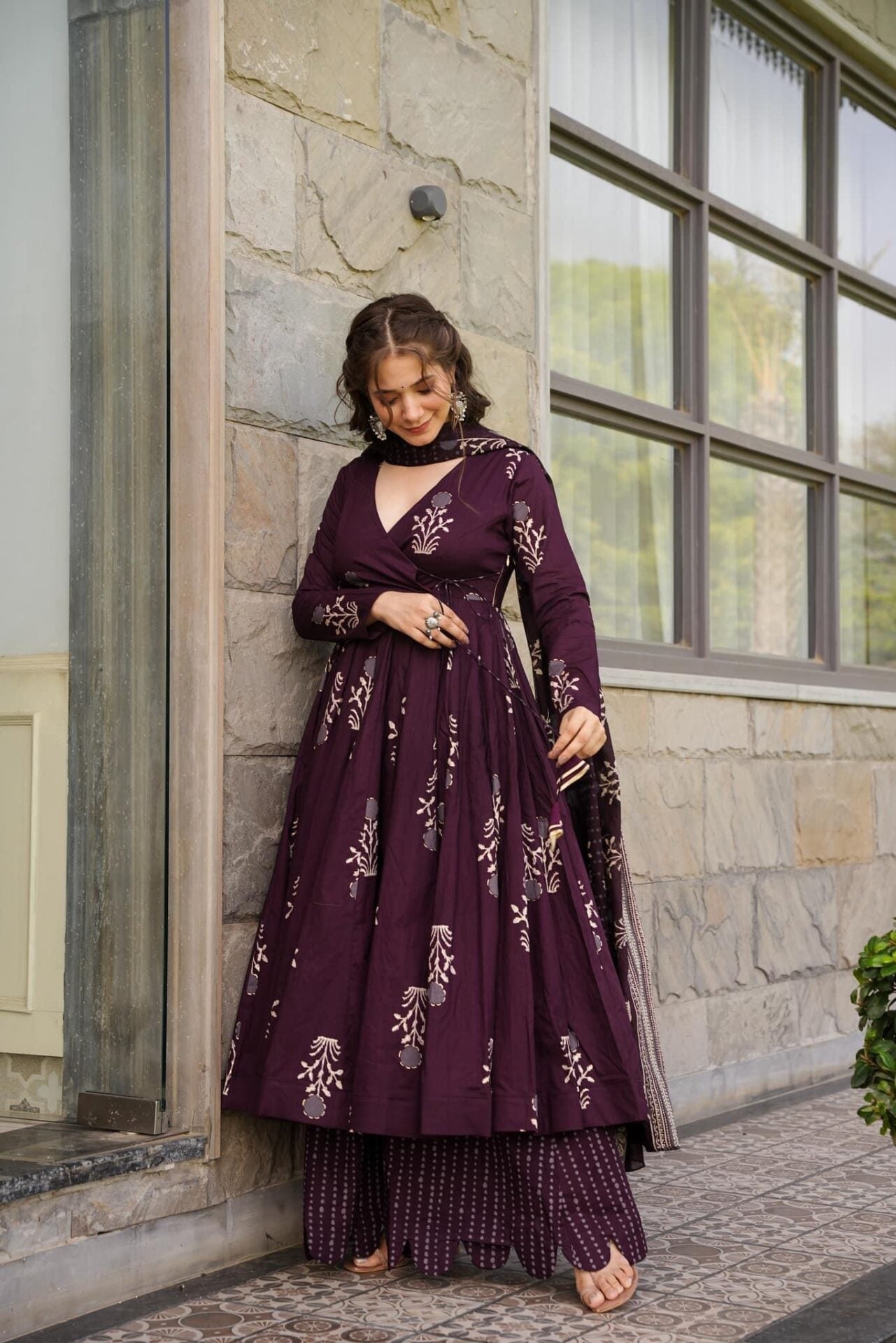 Purple Cotton Suit Set