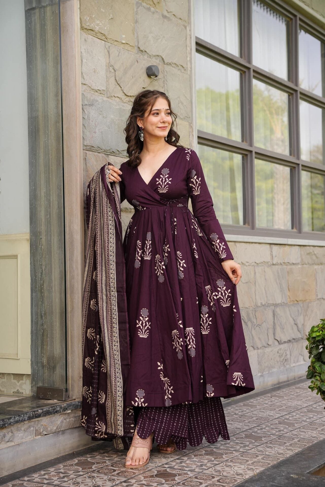 Purple Cotton Suit Set