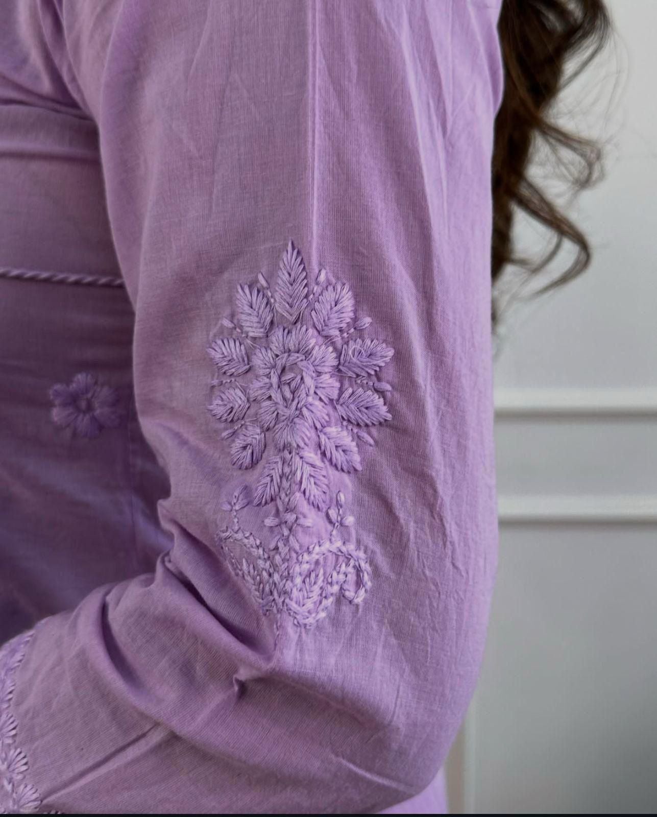 Women Ethnic Motifs Embroidered Angrakha Chikankari Pure Cotton Kurta with Trousers