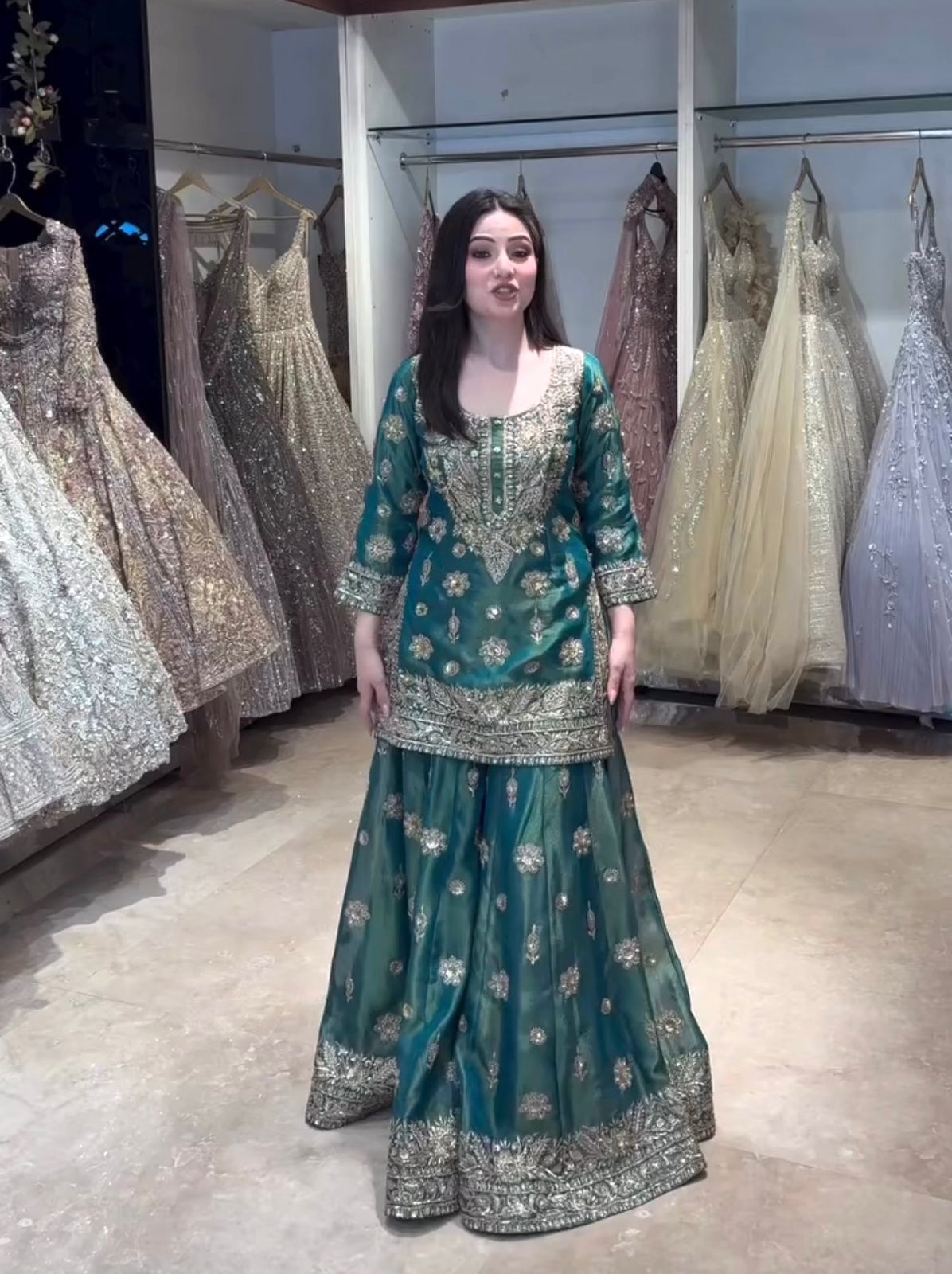 Pure Nc Gmy Silk With Embroidery 5mm Sequences Work With Sleeves