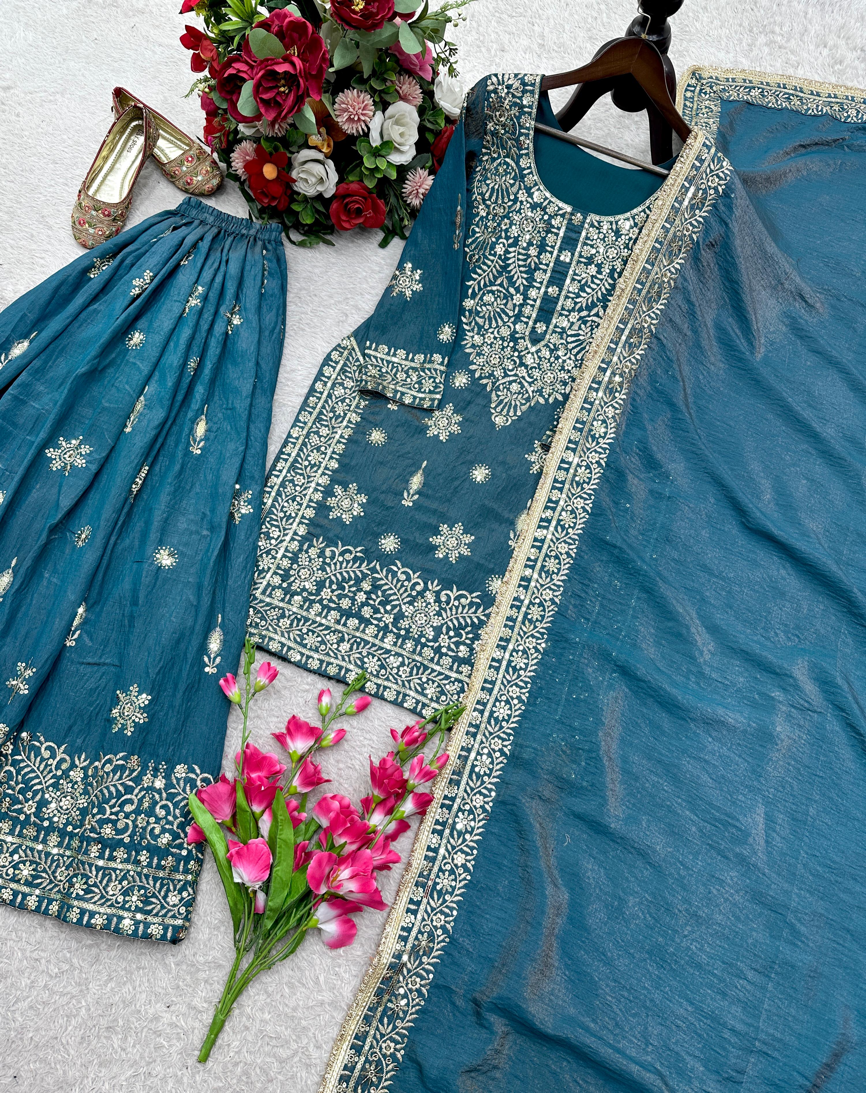 Pure Nc Gmy Silk With Embroidery 5mm Sequences Work With Sleeves