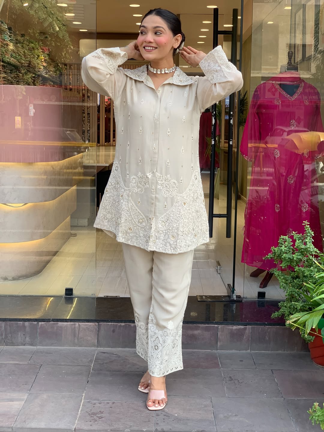 Premium Chanderi Silk With Embroidered Co-Ord Set