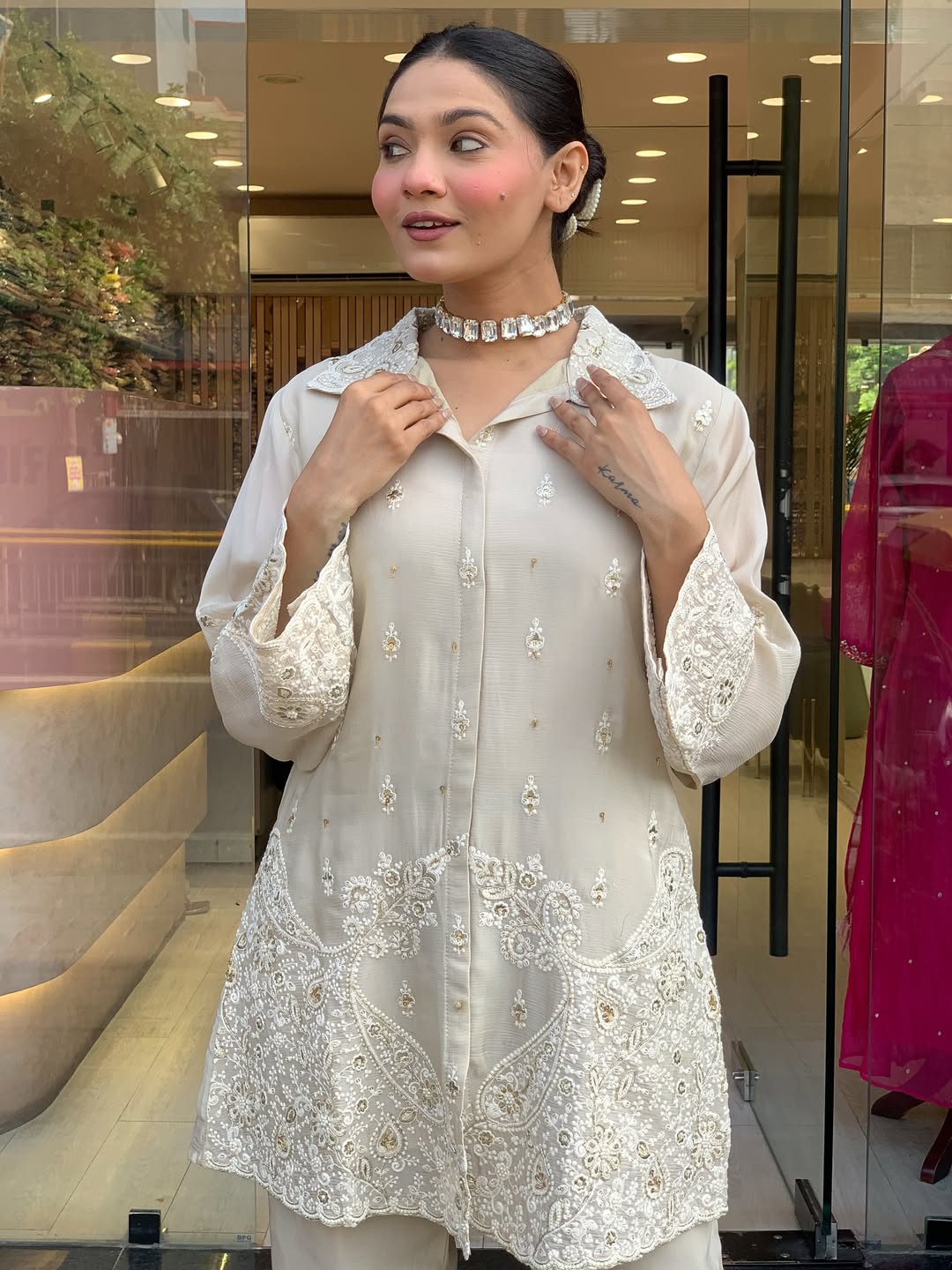 Premium Chanderi Silk With Embroidered Co-Ord Set