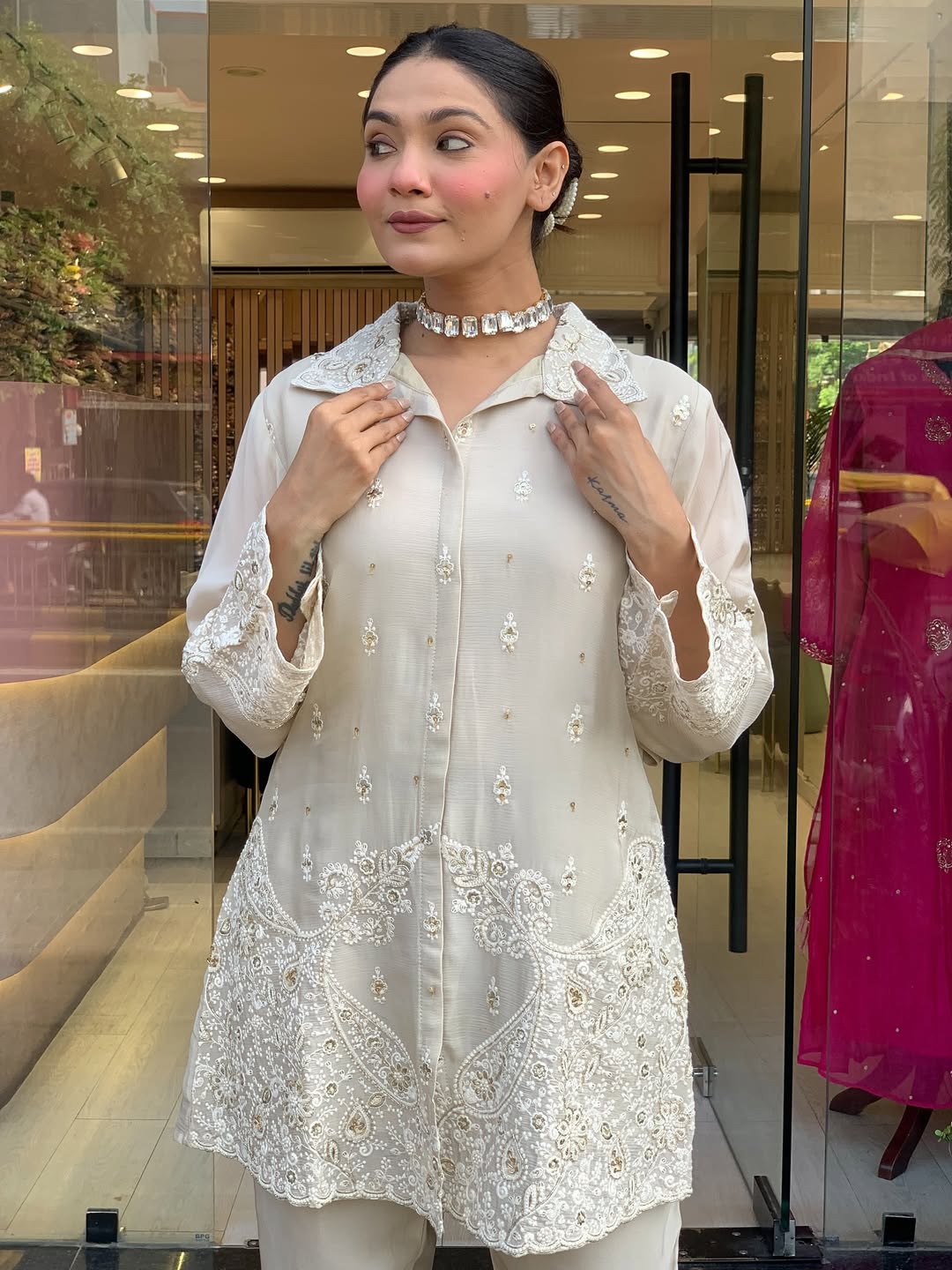 Premium Chanderi Silk With Embroidered Co-Ord Set