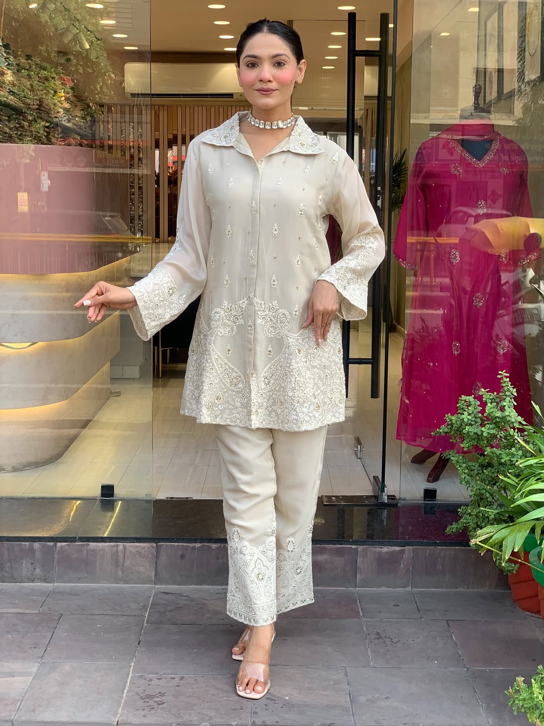 Premium Chanderi Silk With Embroidered Co-Ord Set