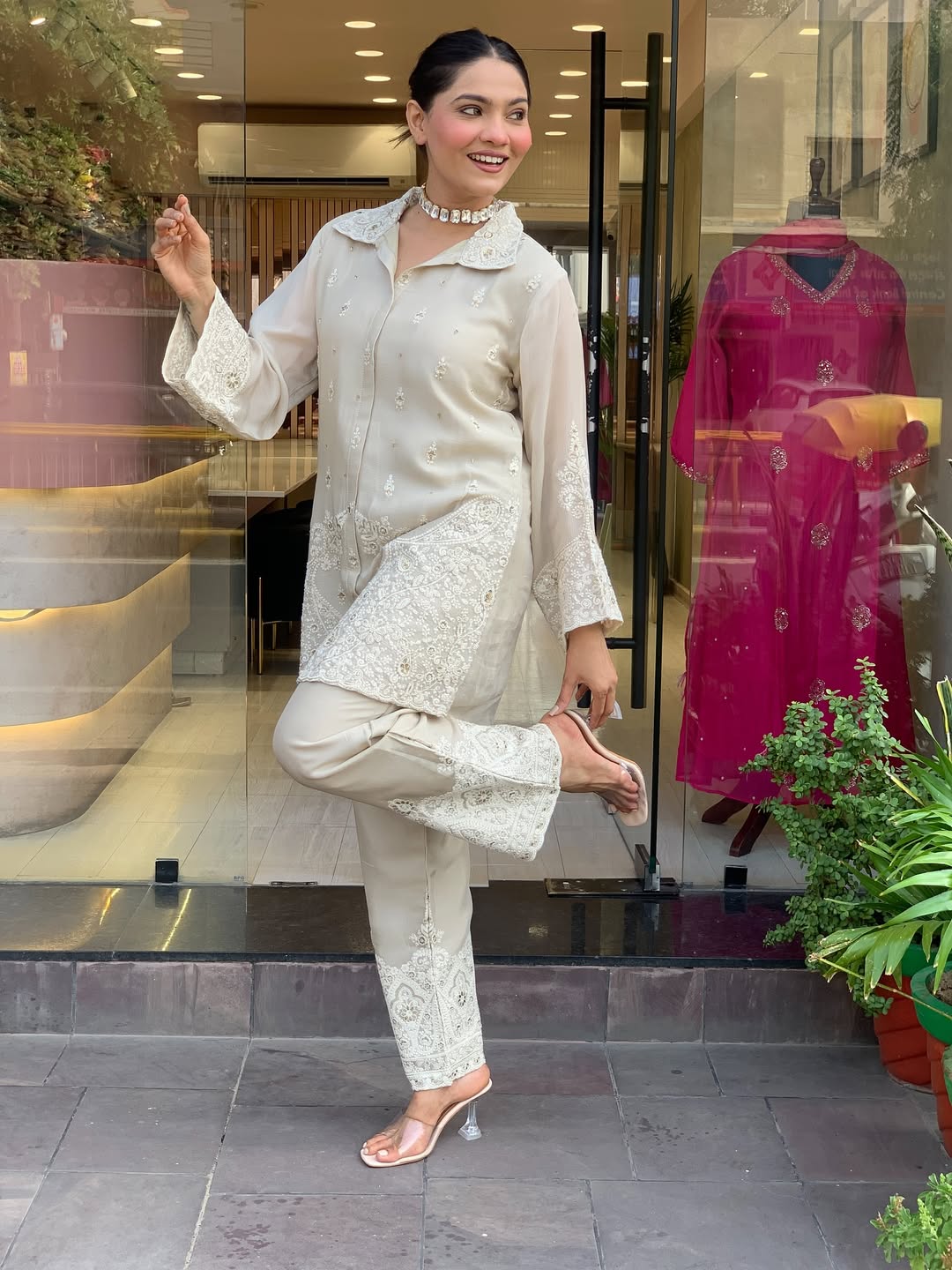 Premium Chanderi Silk With Embroidered Co-Ord Set