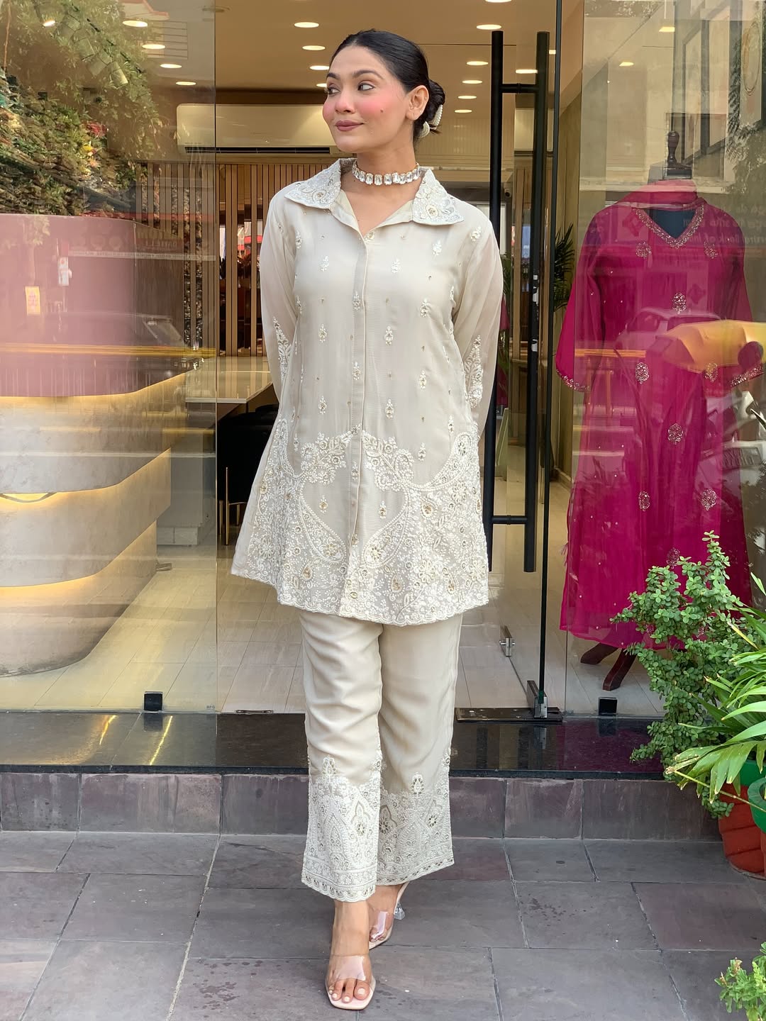 Premium Chanderi Silk With Embroidered Co-Ord Set