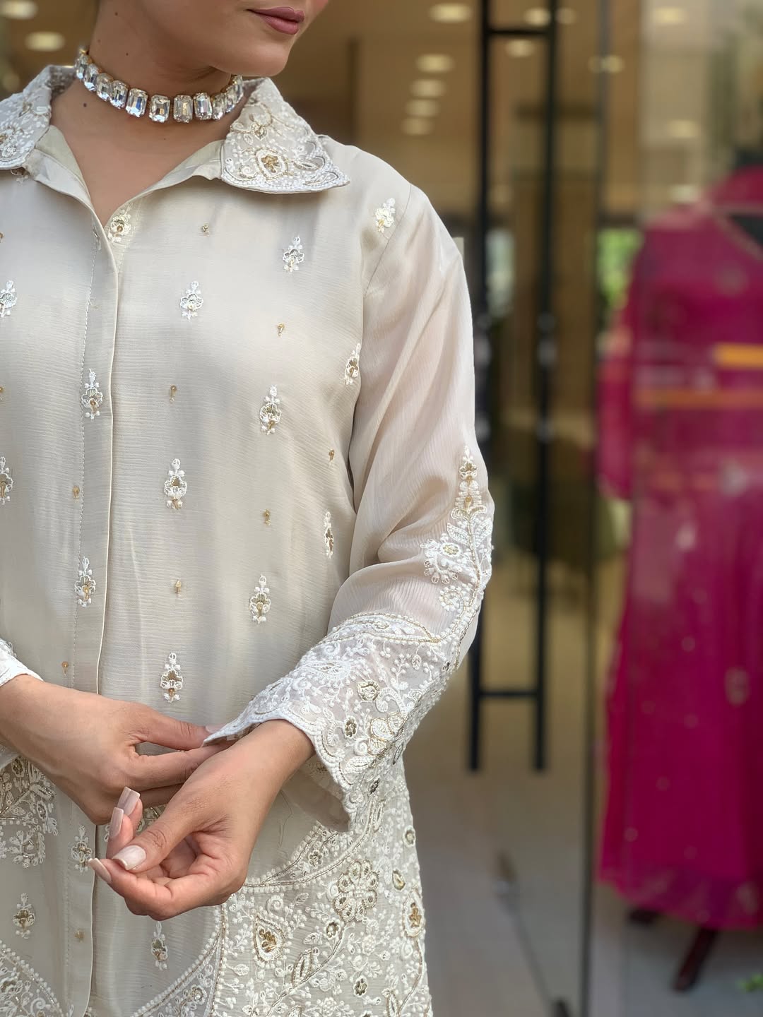 Premium Chanderi Silk With Embroidered Co-Ord Set