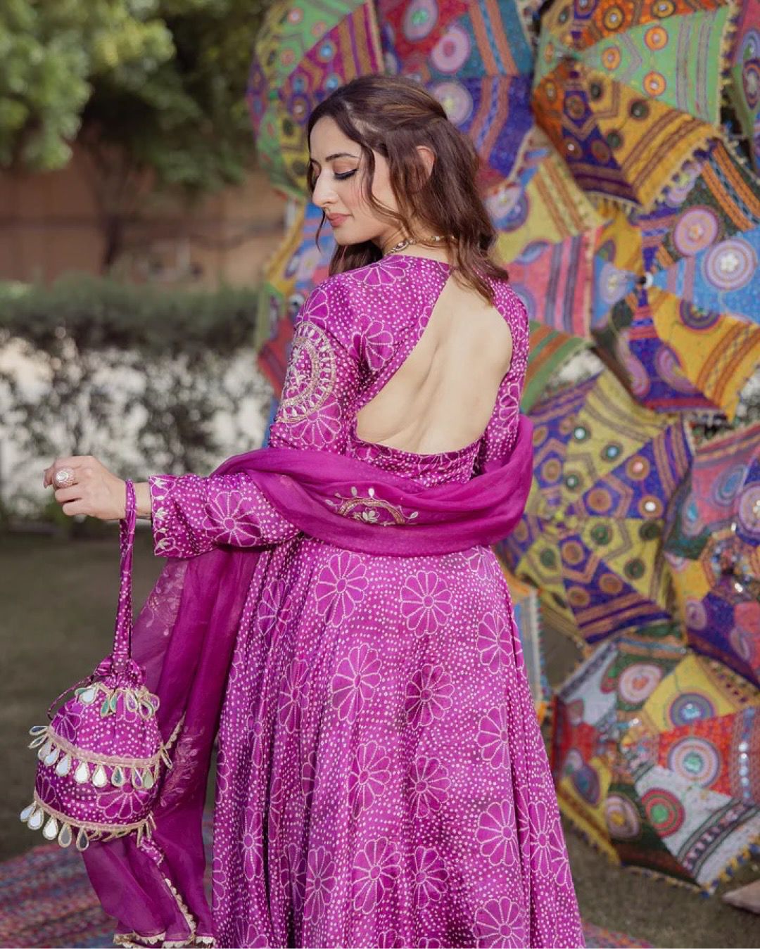 Graceful digital print gown with plazo dupatta