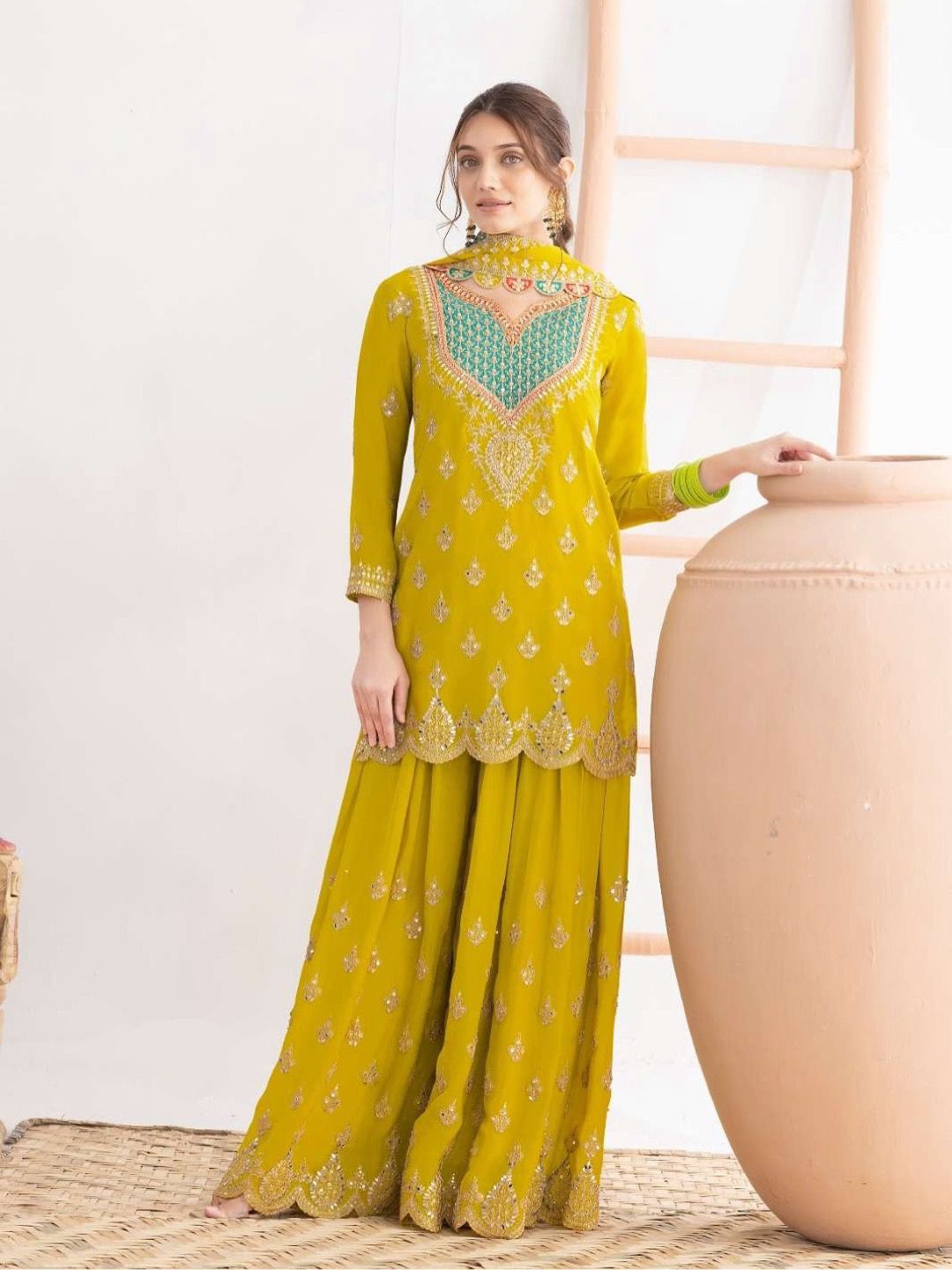 New Designer Party Sharara Suit & Dupatta Set              FULLY STITCHED