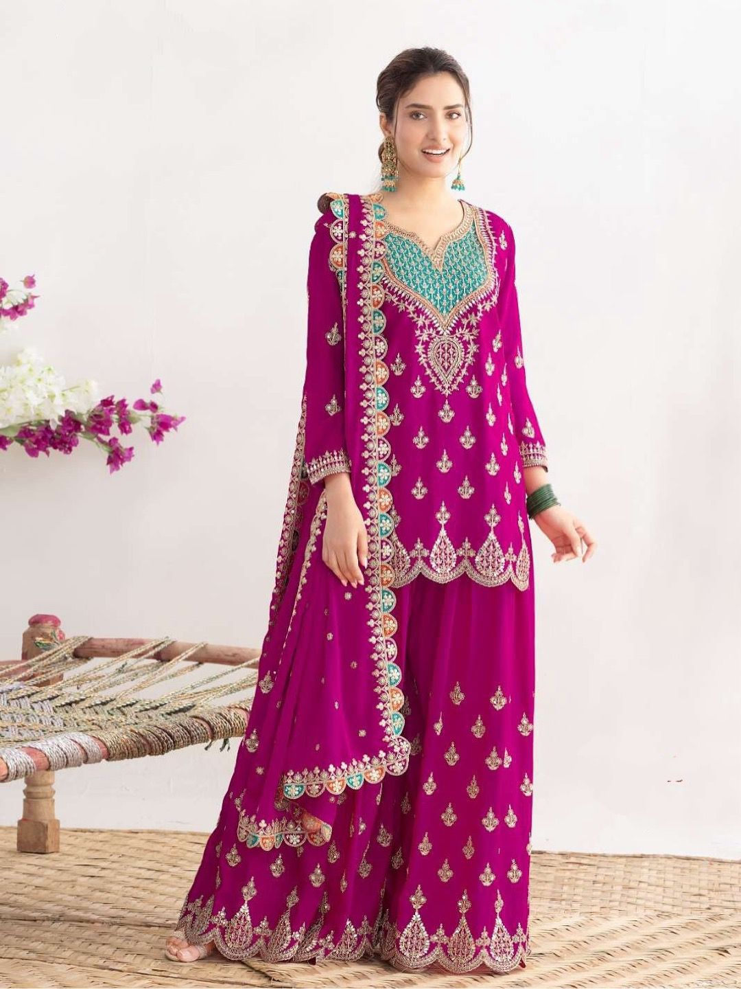 New Designer Party Sharara Suit & Dupatta Set              FULLY STITCHED
