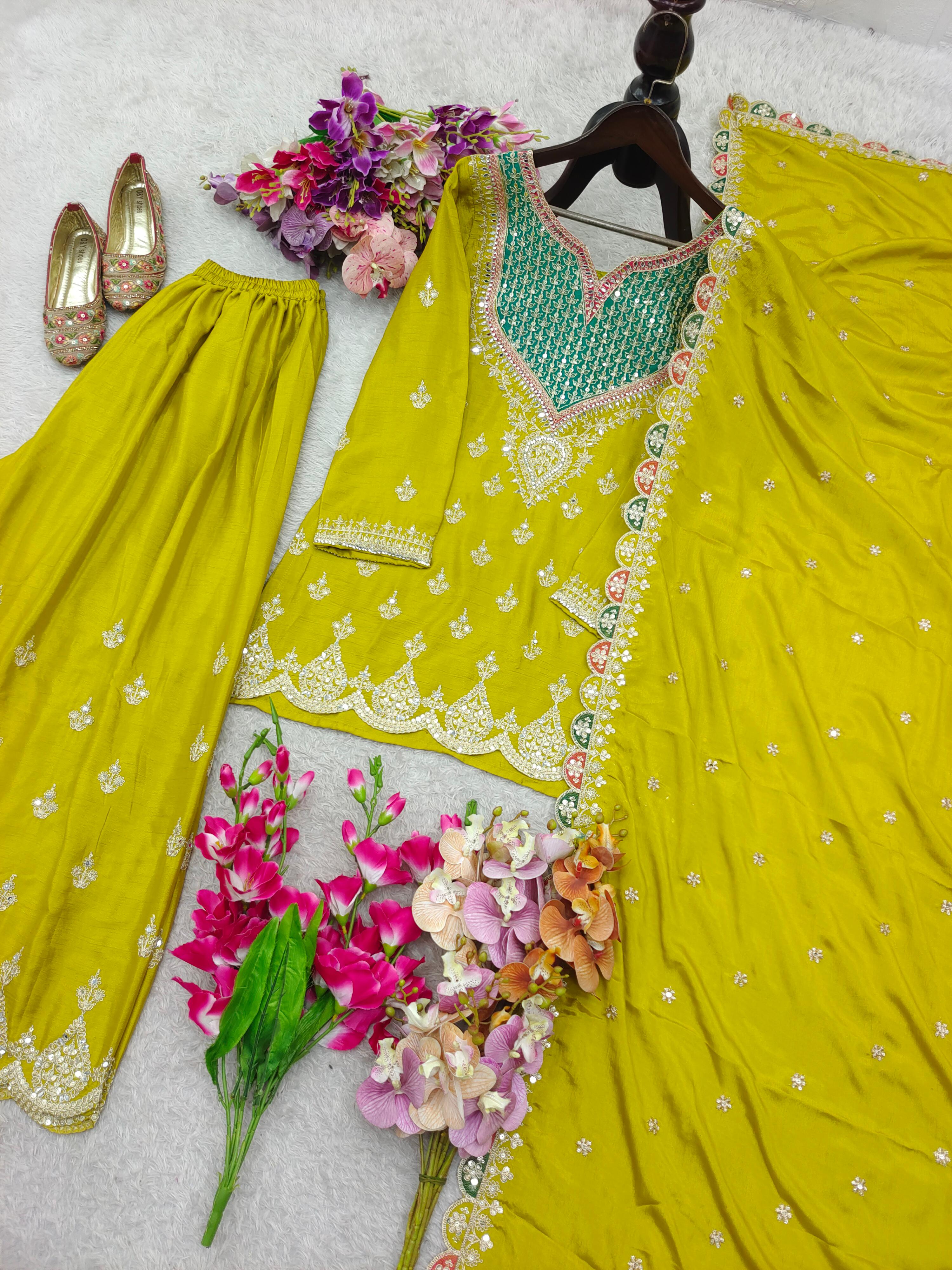 New Designer Party Sharara Suit & Dupatta Set              FULLY STITCHED