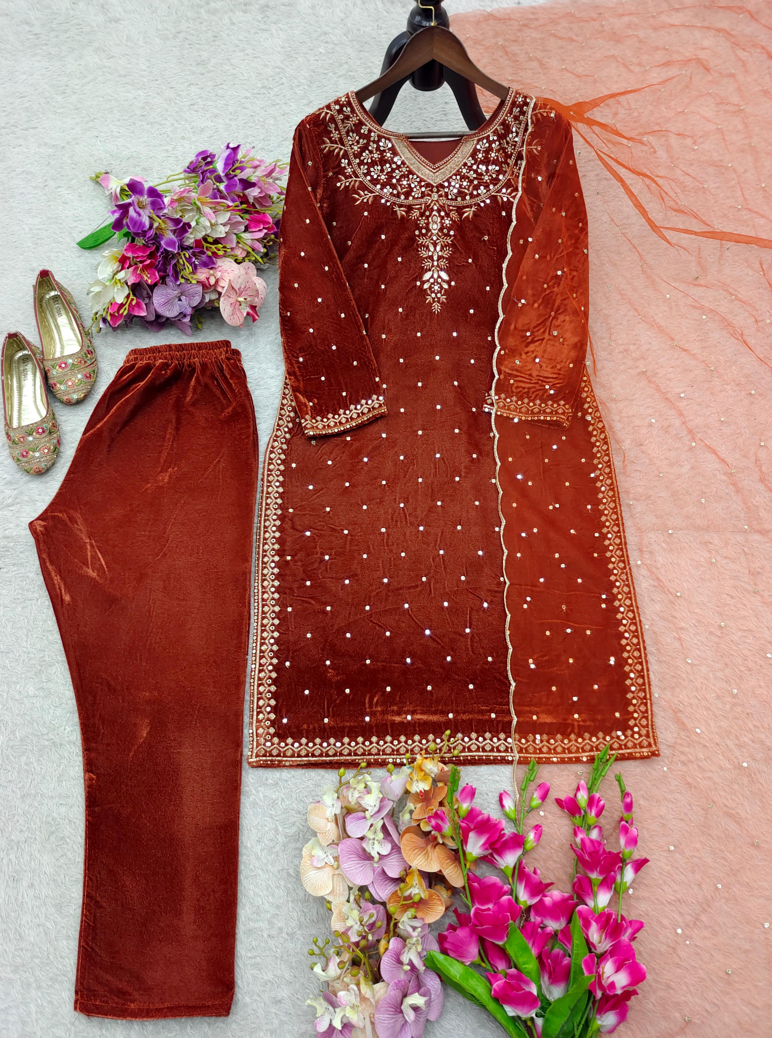 New Design Velvet *(Top&Pent&dupatta) Reddy To Wear Look Design*