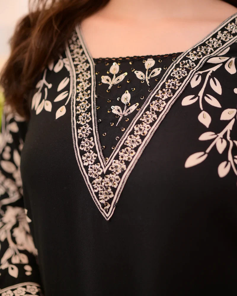 Black Cotton A Line Kurta Palazzo Set