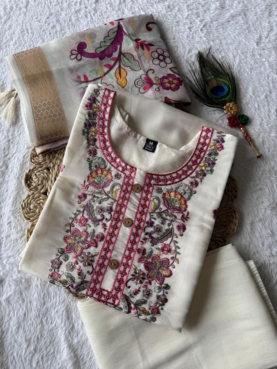 New Beautiful Hand Work Designers Kurta Pent Dupatta Set