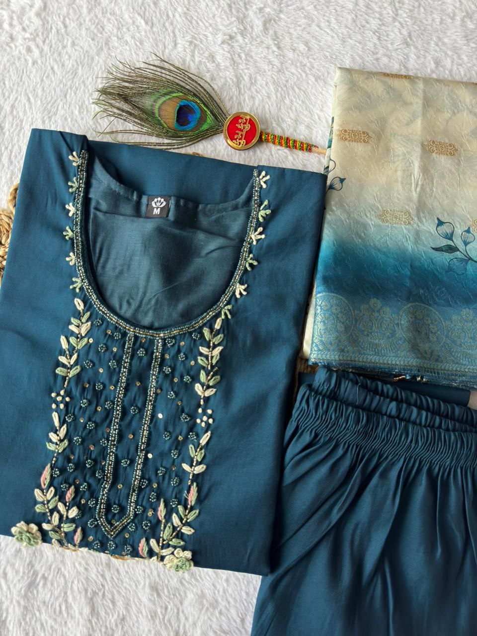 New Beautiful Hand Work Designers Kurta Pent Dupatta Set