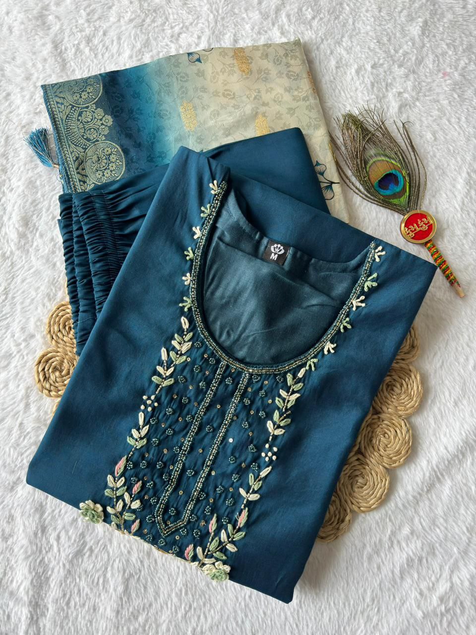 New Beautiful Hand Work Designers Kurta Pent Dupatta Set