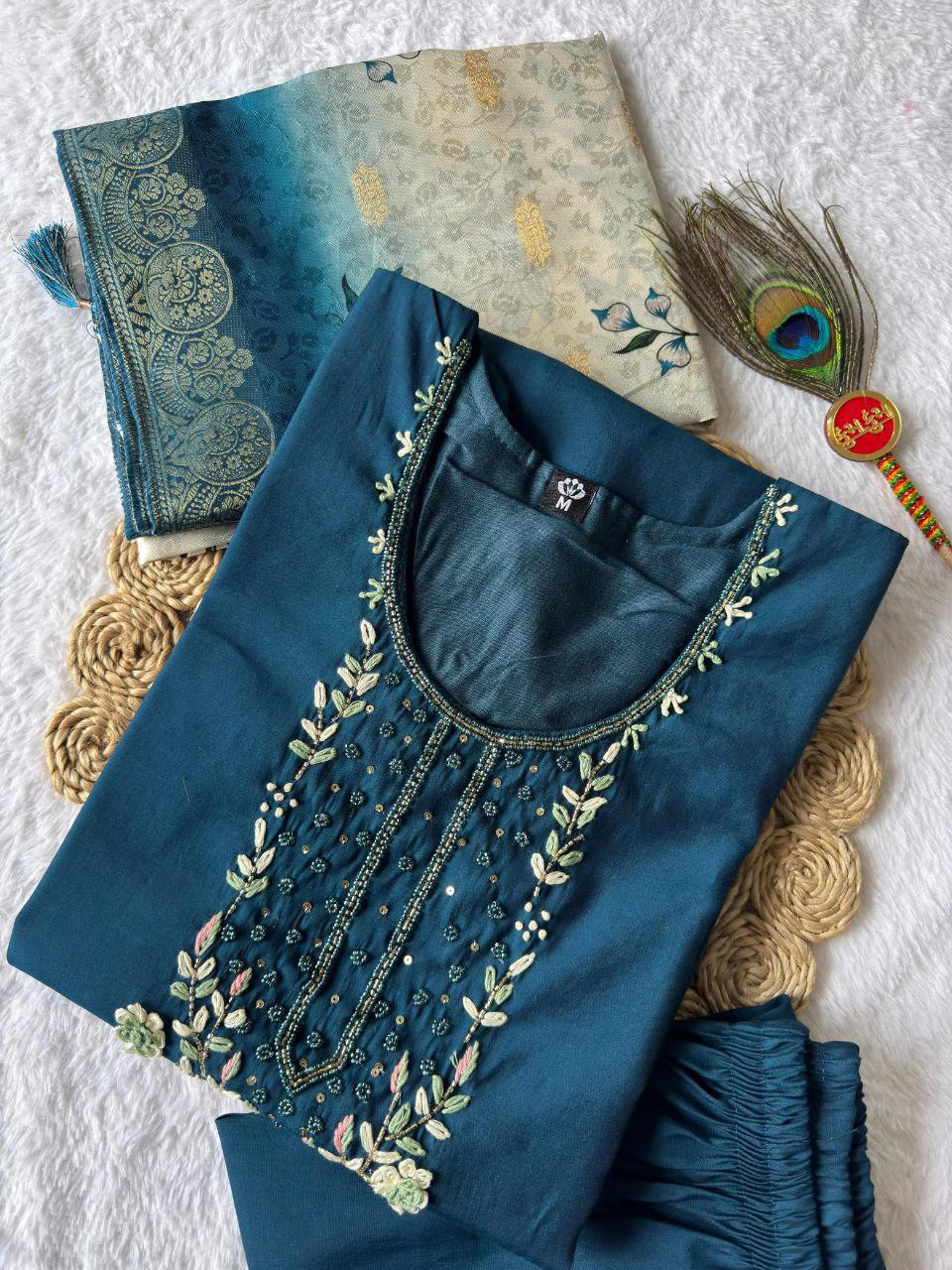 New Beautiful Hand Work Designers Kurta Pent Dupatta Set