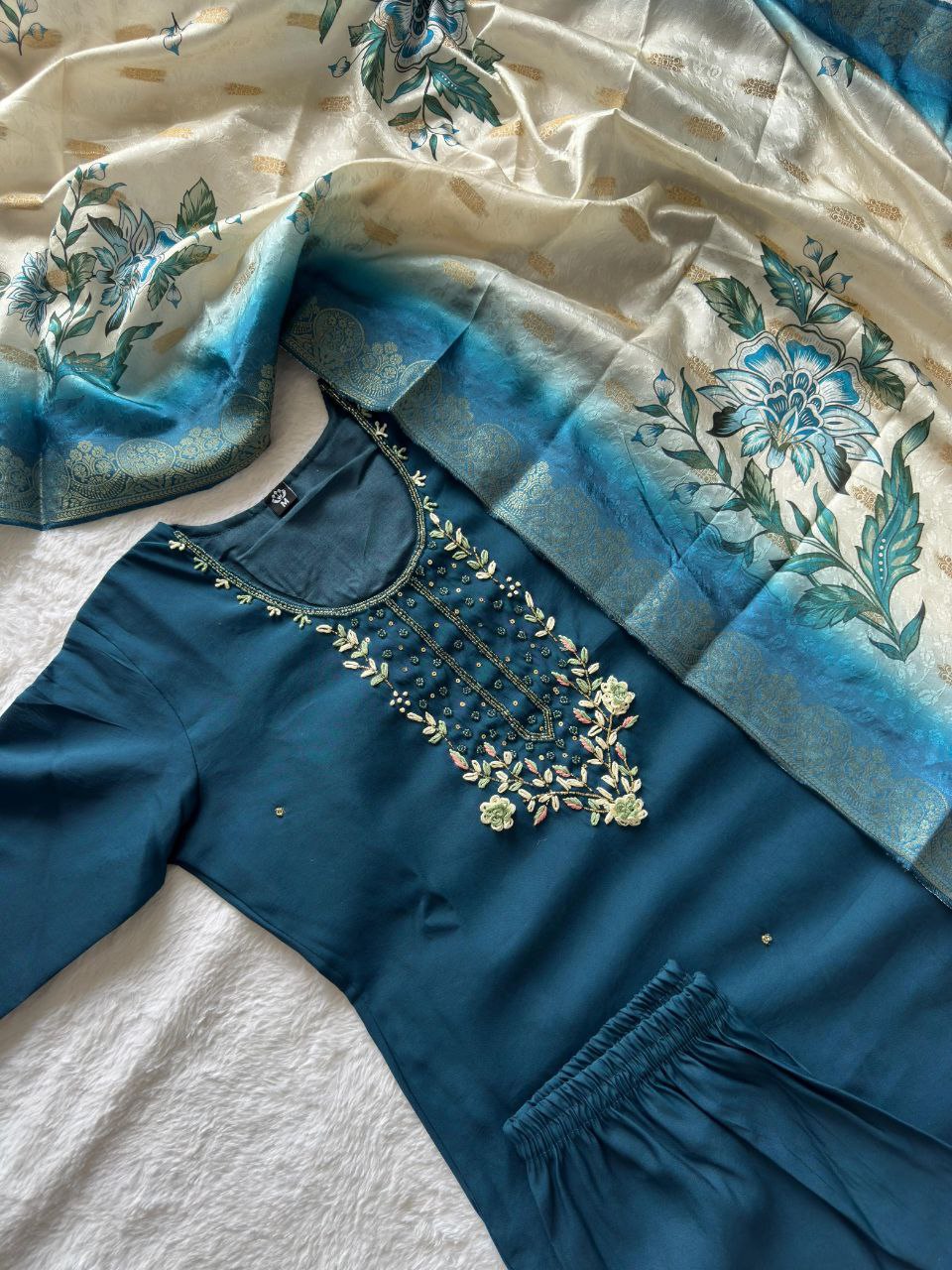 New Beautiful Hand Work Designers Kurta Pent Dupatta Set