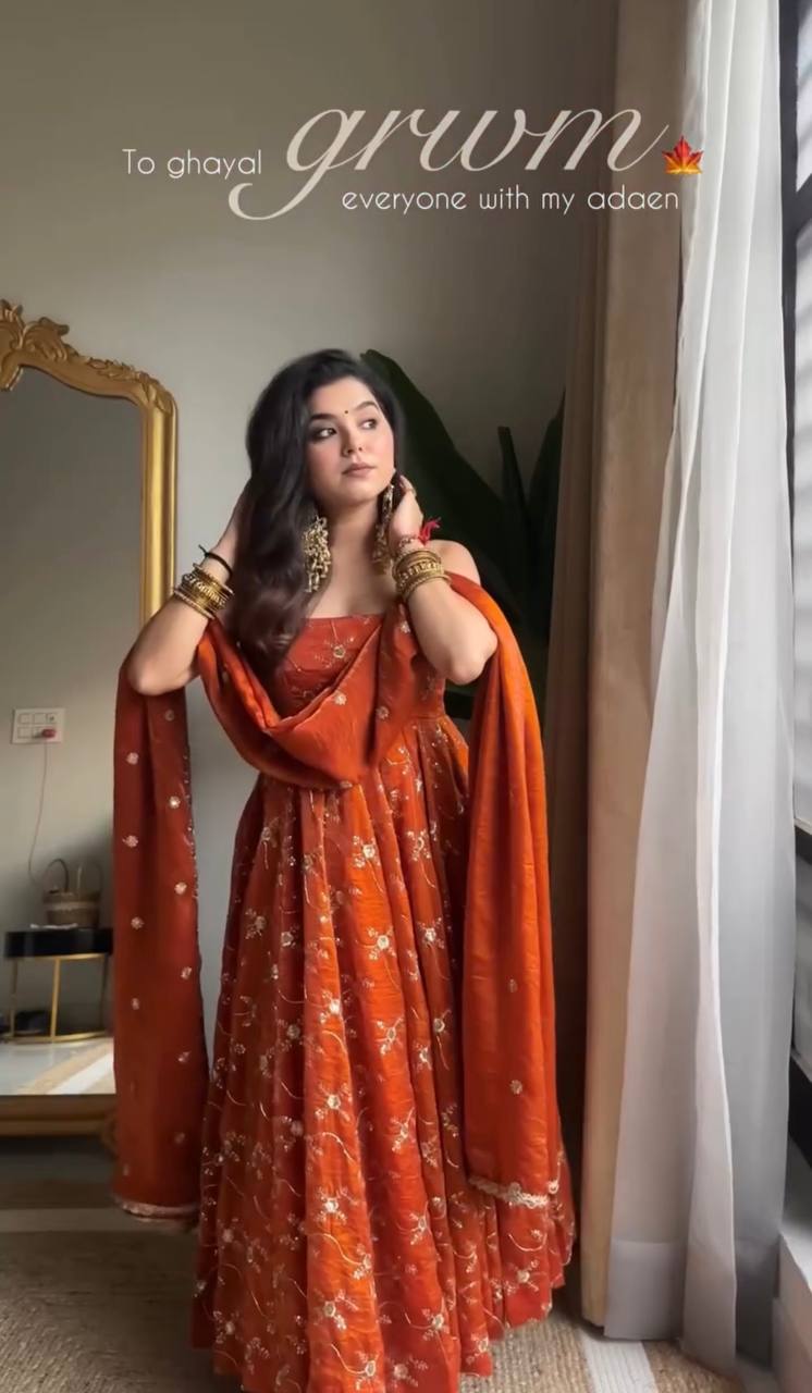 Masoom Minawala Luxe Edition Heavy Fendy Silk Designer Anarkali with Thread and Sequin Work
