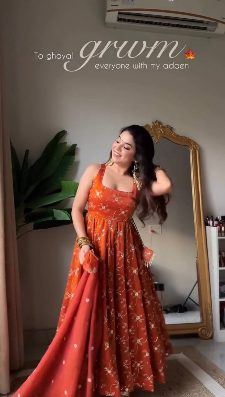 Masoom Minawala Luxe Edition Heavy Fendy Silk Designer Anarkali with Thread and Sequin Work